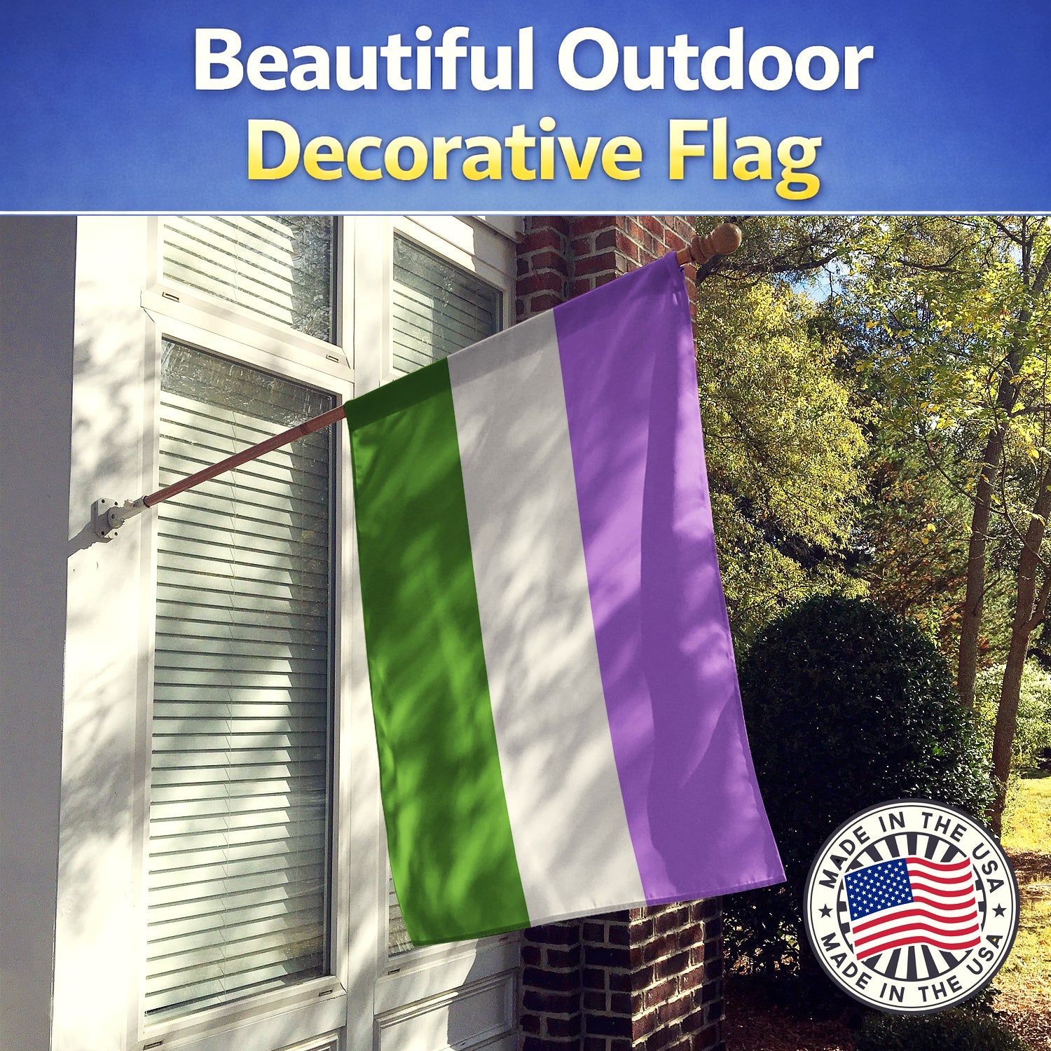 Genderqueer Pride House Flag 28x40 Porch Sleeve Pole Decorative Outside Yard Banner Artwork Wall Hanging, Polyester
