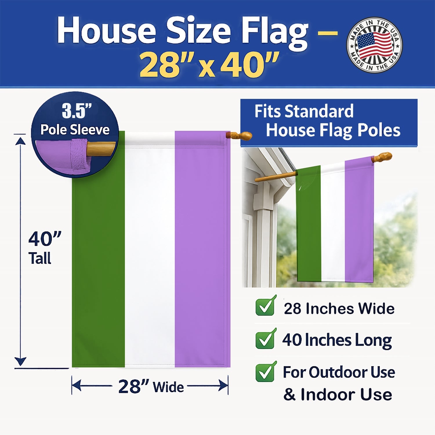 Genderqueer Pride House Flag 28x40 Porch Sleeve Pole Decorative Outside Yard Banner Artwork Wall Hanging, Polyester
