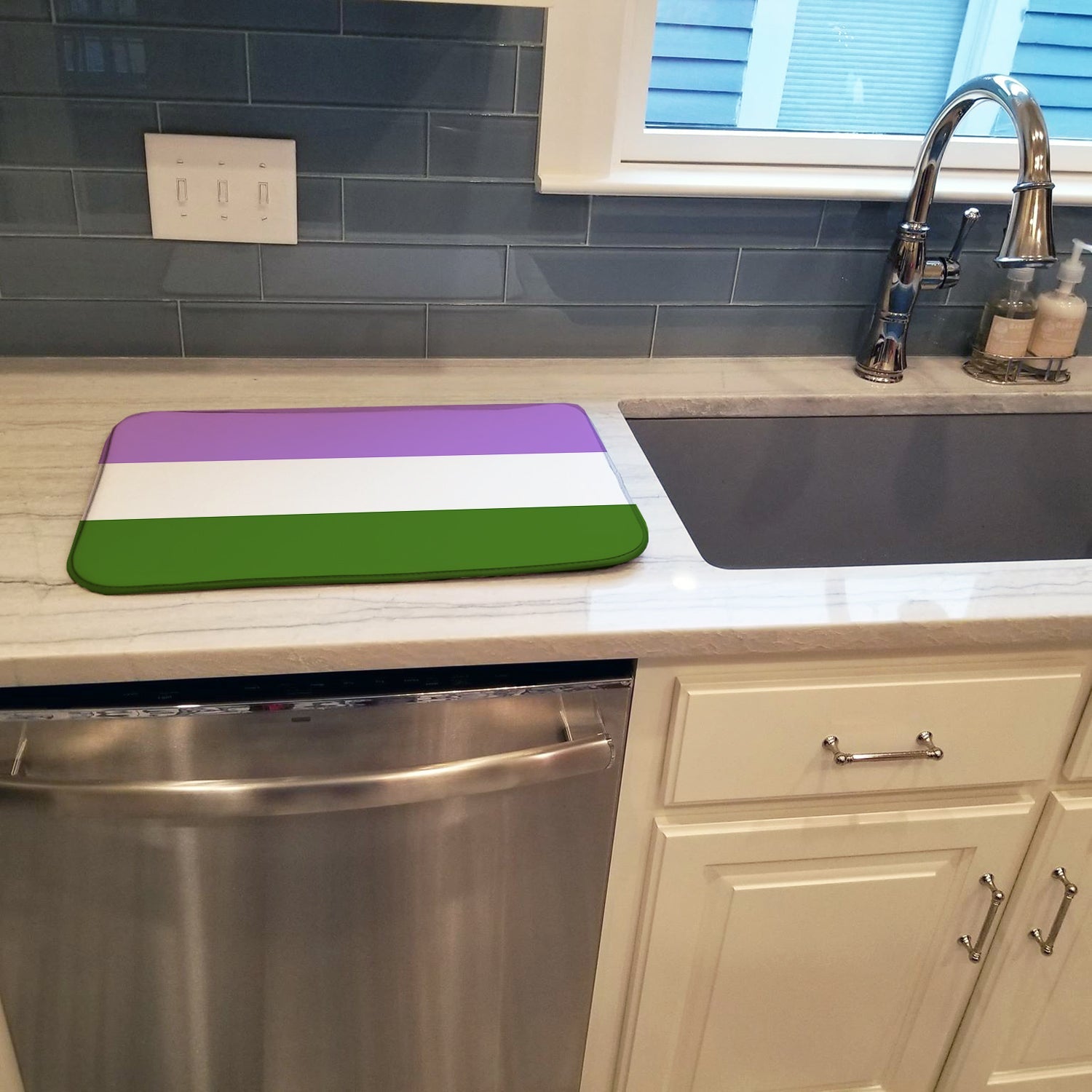 Genderqueer Pride Dish Drying Mat Absorbent Dish Drying Mat Pad for Kitchen Counter Dish Drainer Mat for Countertop, 14 x 21", Multicolor