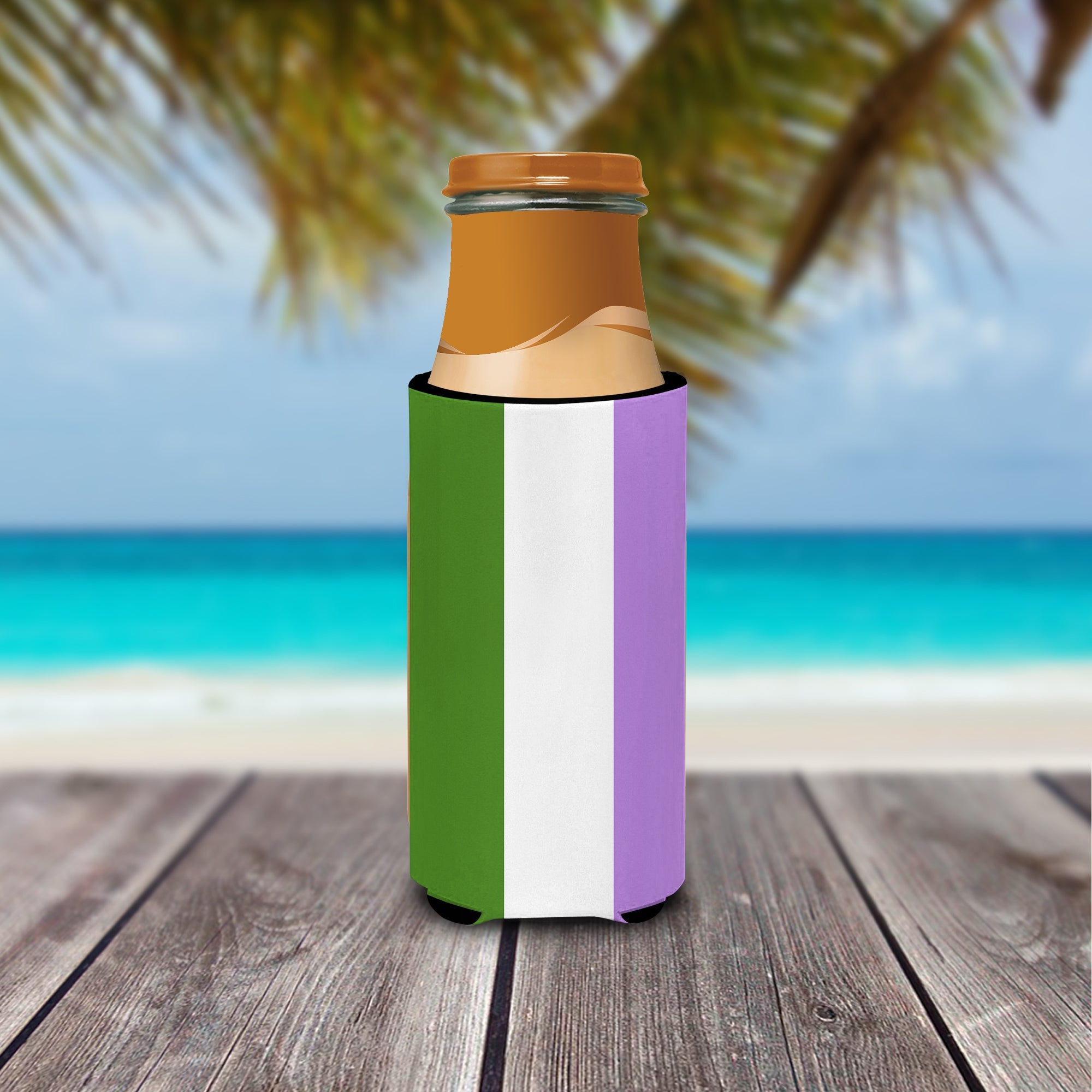 Genderqueer Pride Slim Can Hugger , Insulated Foam Hugger for 12 oz Slim Cans, Beer Bottles & Water Bottles, Printed in USA