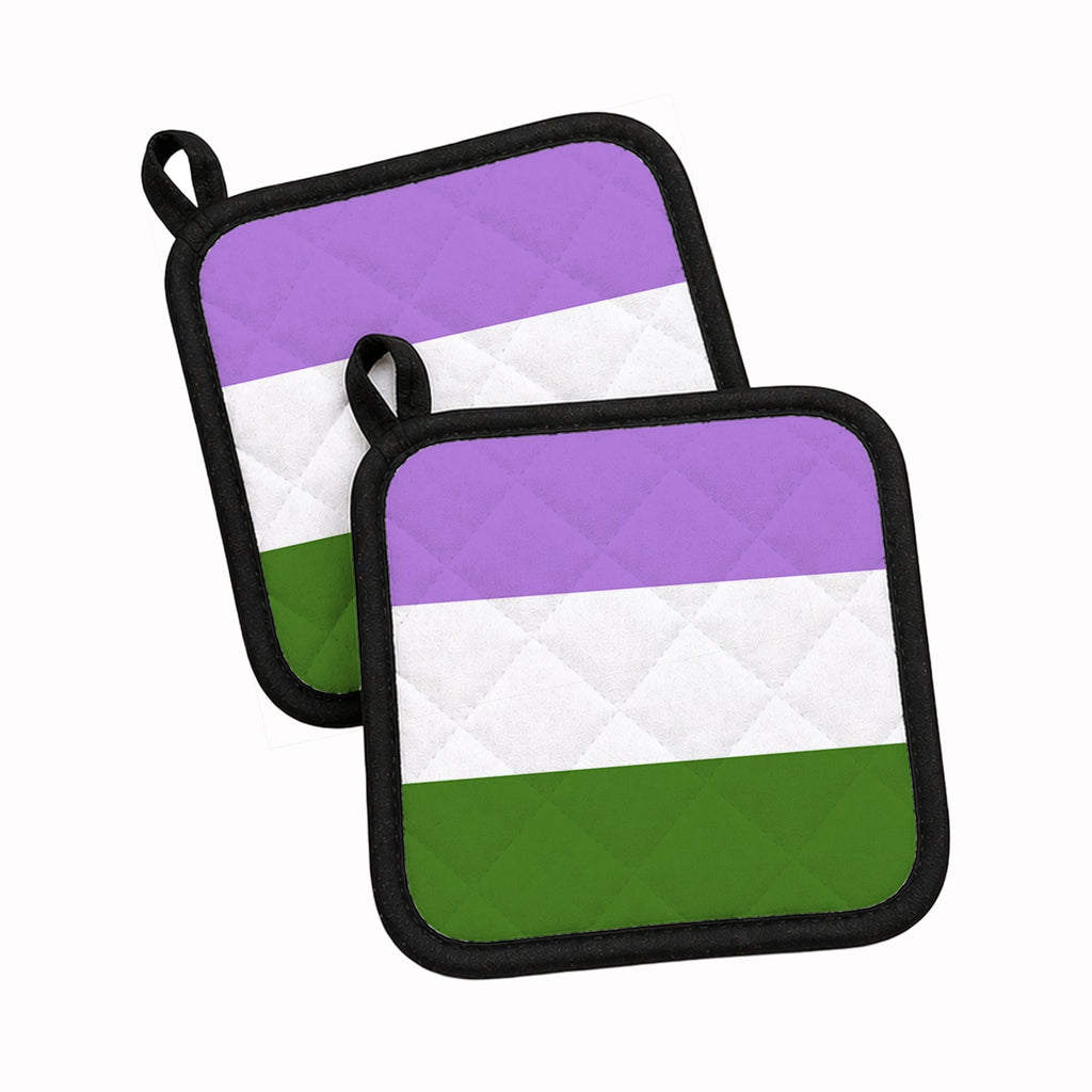 Genderqueer Pride Pot Holder Set of 2 Heat Resistant Quilted Hot Pads 7.5 x 7.5 Inch, Insulated Kitchen Trivets for Cooking & Baking