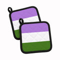 Genderqueer Pride Pot Holder Set of 2 Heat Resistant Quilted Hot Pads 7.5 x 7.5 Inch, Insulated Kitchen Trivets for Cooking & Baking