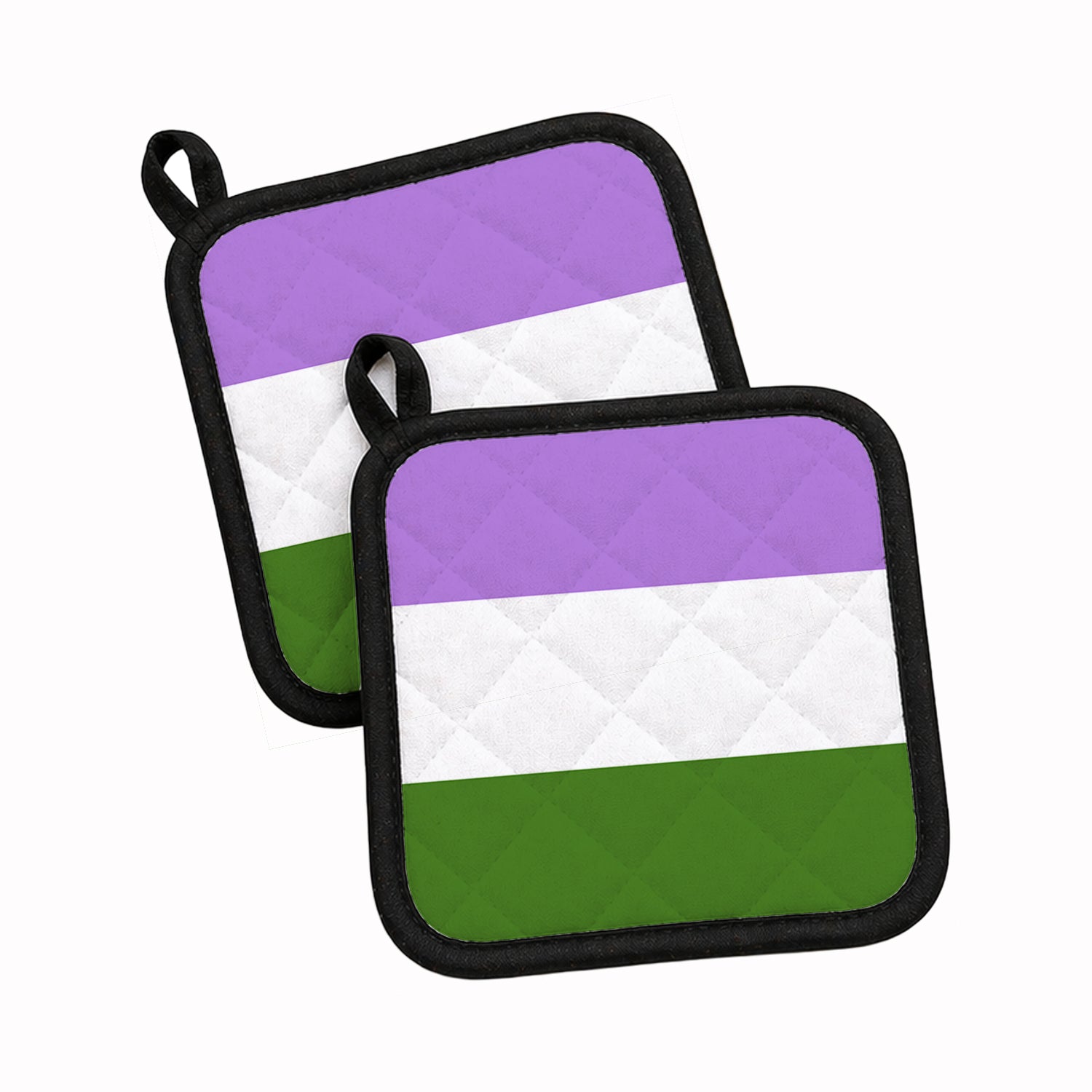 Genderqueer Pride Pot Holder Set of 2 Heat Resistant Quilted Hot Pads 7.5 x 7.5 Inch, Insulated Kitchen Trivets for Cooking & Baking