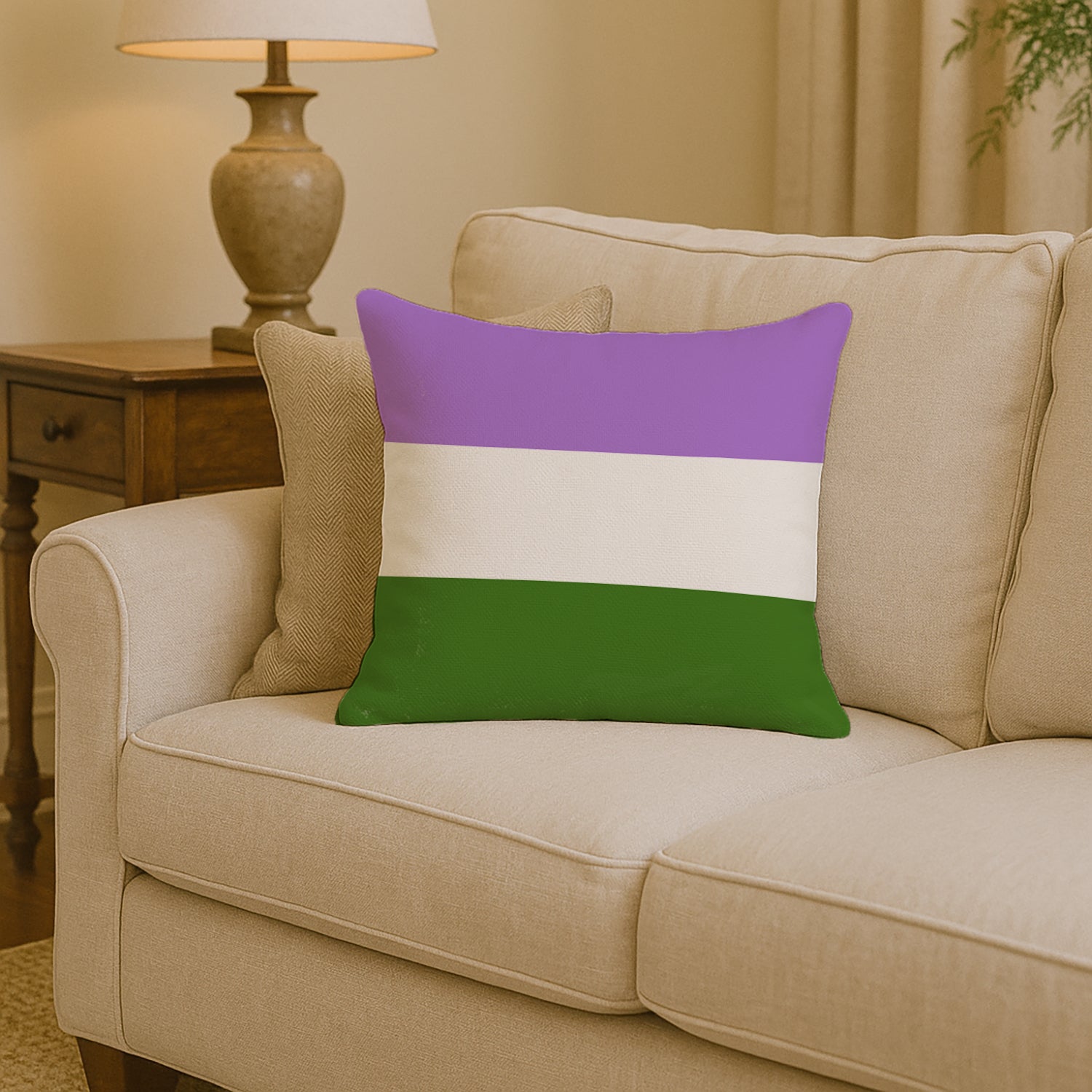 Genderqueer Pride Decorative Throw Pillow 14x14 Indoor Outdoor Accent Cushion, Fabric Cover with Insert for Sofa, Bed, Porch & Living Room