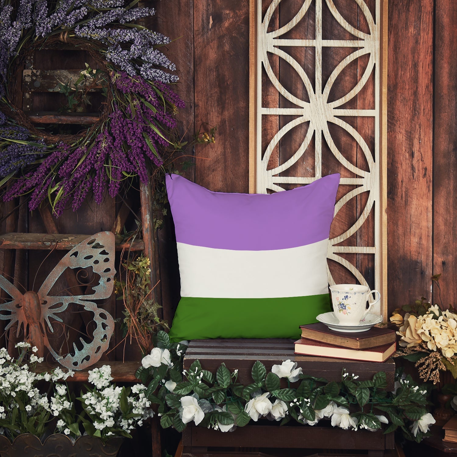 Genderqueer Pride Decorative Throw Pillow 14x14 Indoor Outdoor Accent Cushion, Fabric Cover with Insert for Sofa, Bed, Porch & Living Room