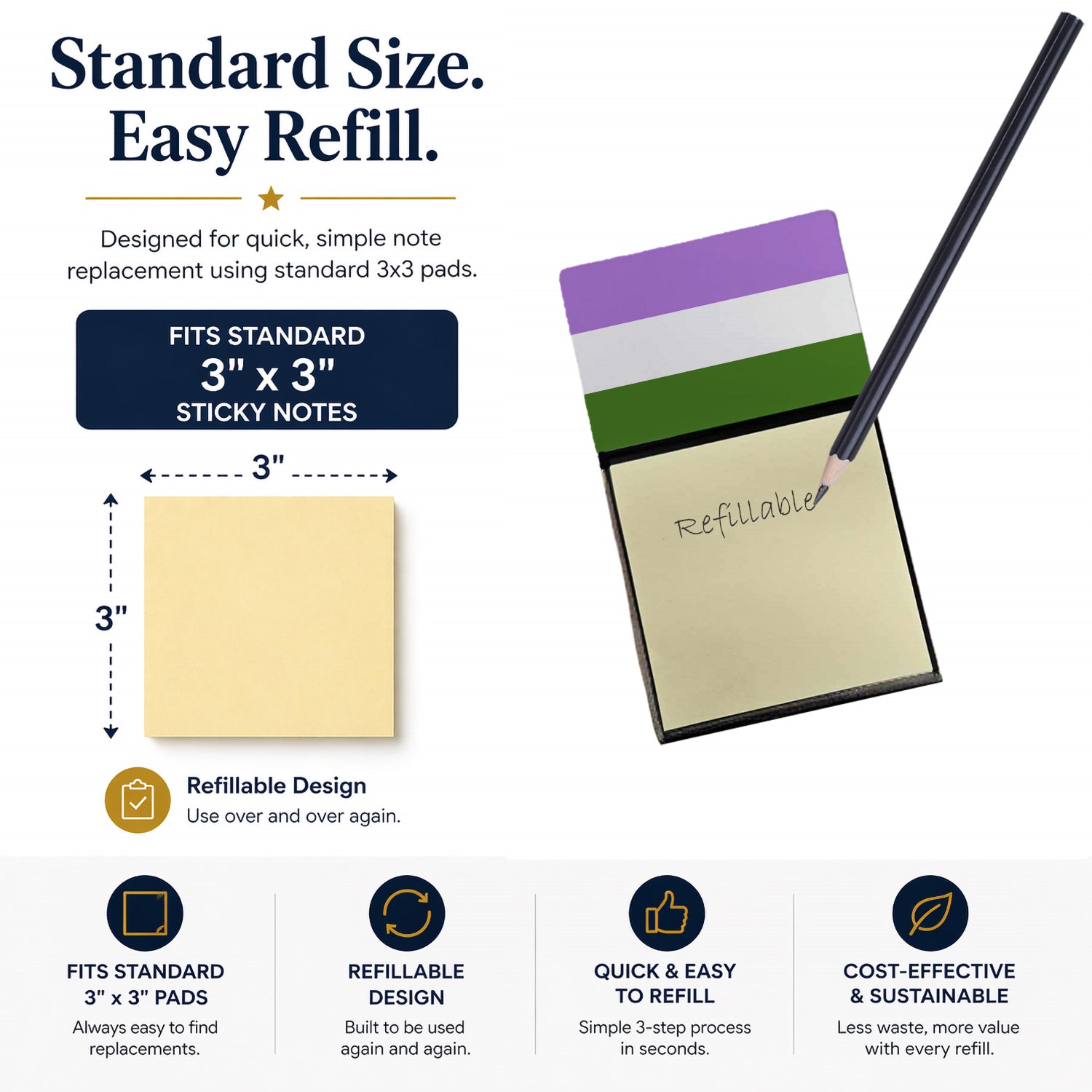 Genderqueer Pride Watercolor Sticky Note Holder Refillable Dispenser Desk Accessory 3x3 Pad Gift