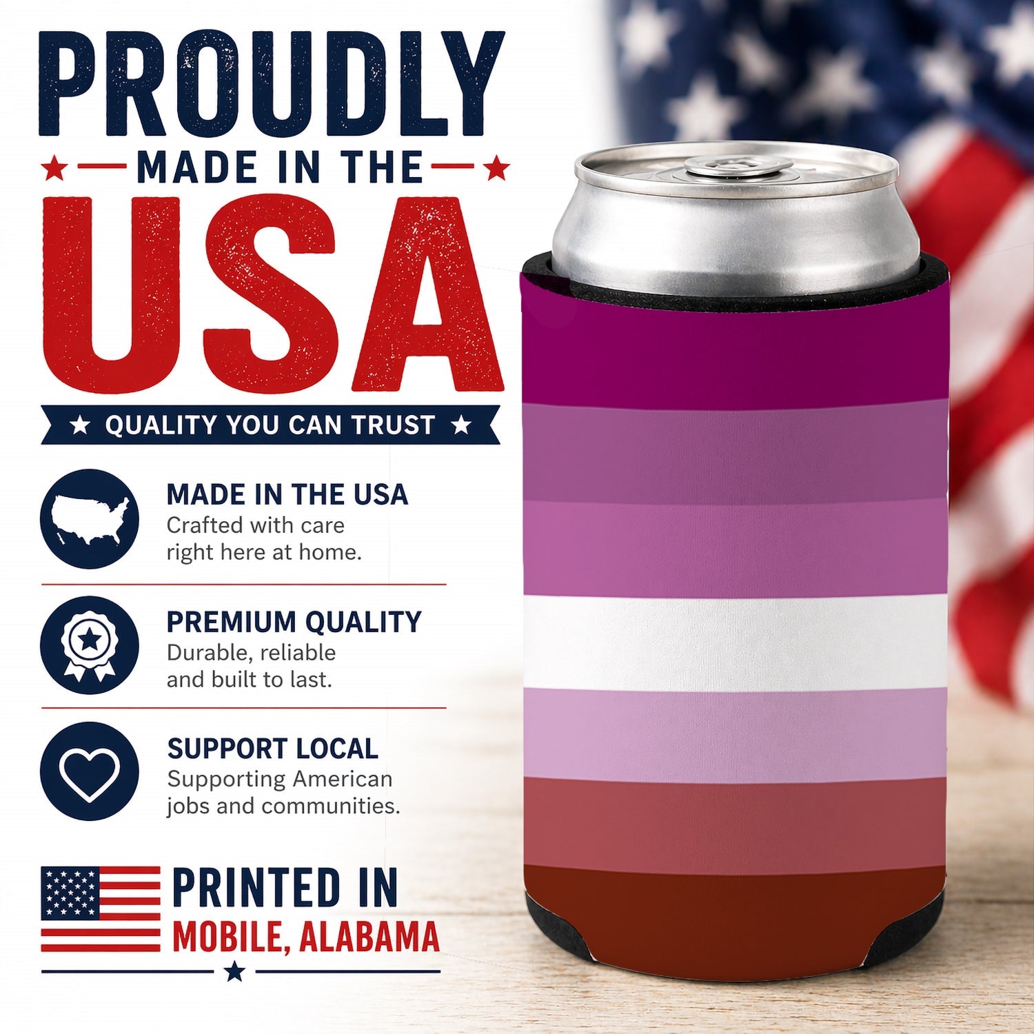 Lesbian Pride Can or Bottle Hugger Cooler Sleeve for Standard 12 oz Cans, Insulated Foam Beer & Soda Can Hugger Reusable