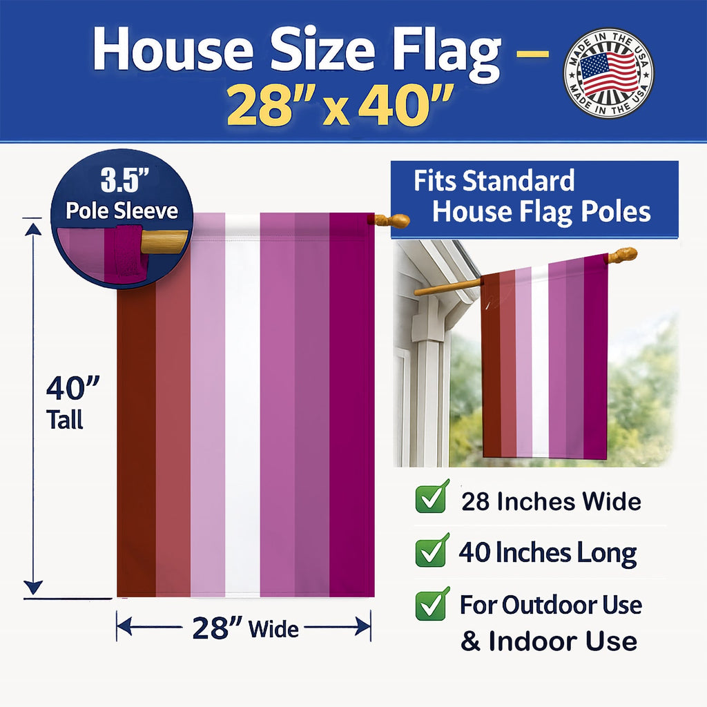 Lesbian Pride House Flag 28x40 Porch Sleeve Pole Decorative Outside Yard Banner Artwork Wall Hanging, Polyester