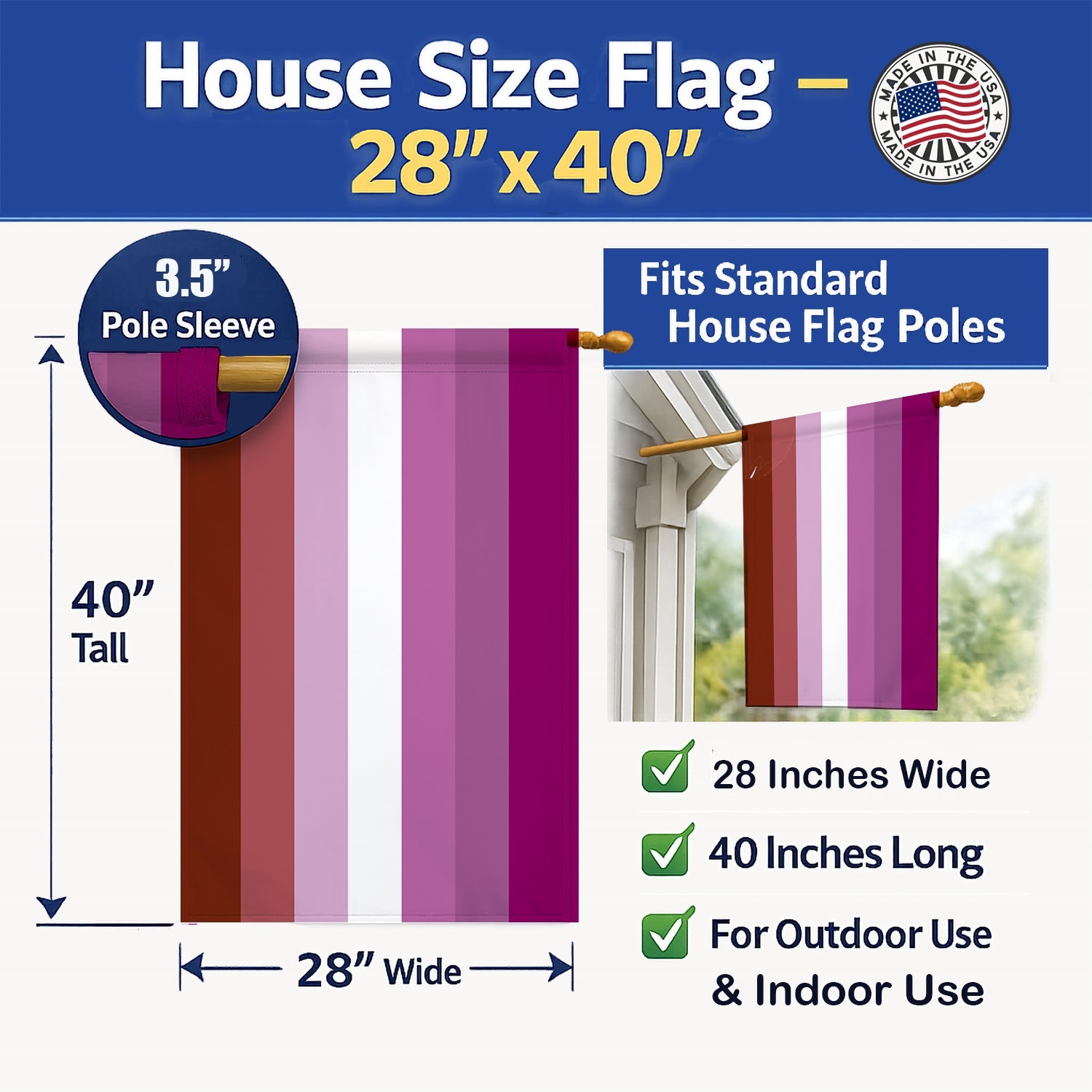 Lesbian Pride House Flag 28x40 Porch Sleeve Pole Decorative Outside Yard Banner Artwork Wall Hanging, Polyester