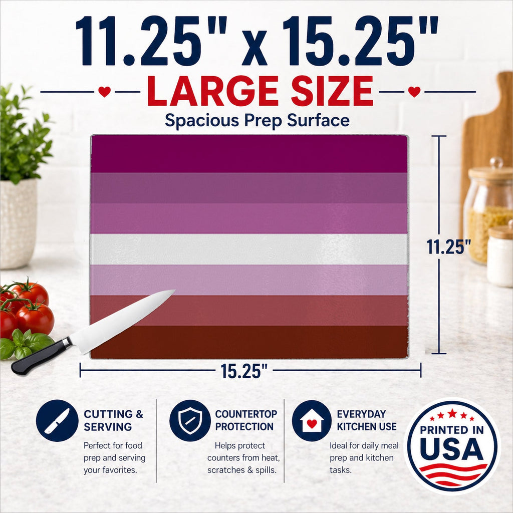 Lesbian Pride Cutting Board Tempered Glass Kitchen Cutting Surface, Heat Resistant Chopping, Non-Slip Feet, Food Prep & Serving
