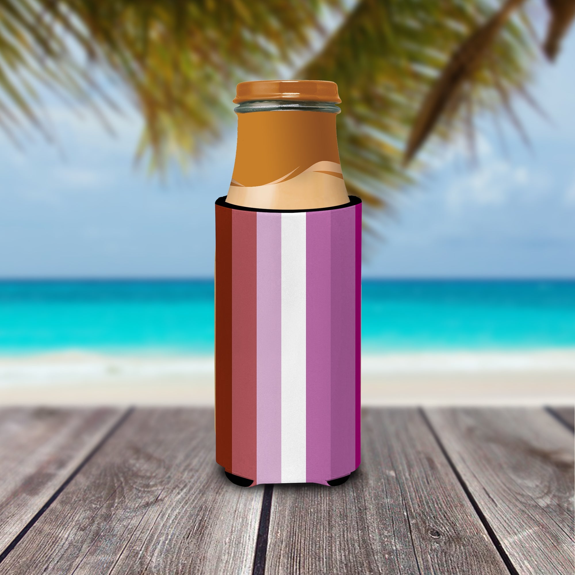 Lesbian Pride Slim Can Hugger , Insulated Foam Hugger for 12 oz Slim Cans, Beer Bottles & Water Bottles, Printed in USA