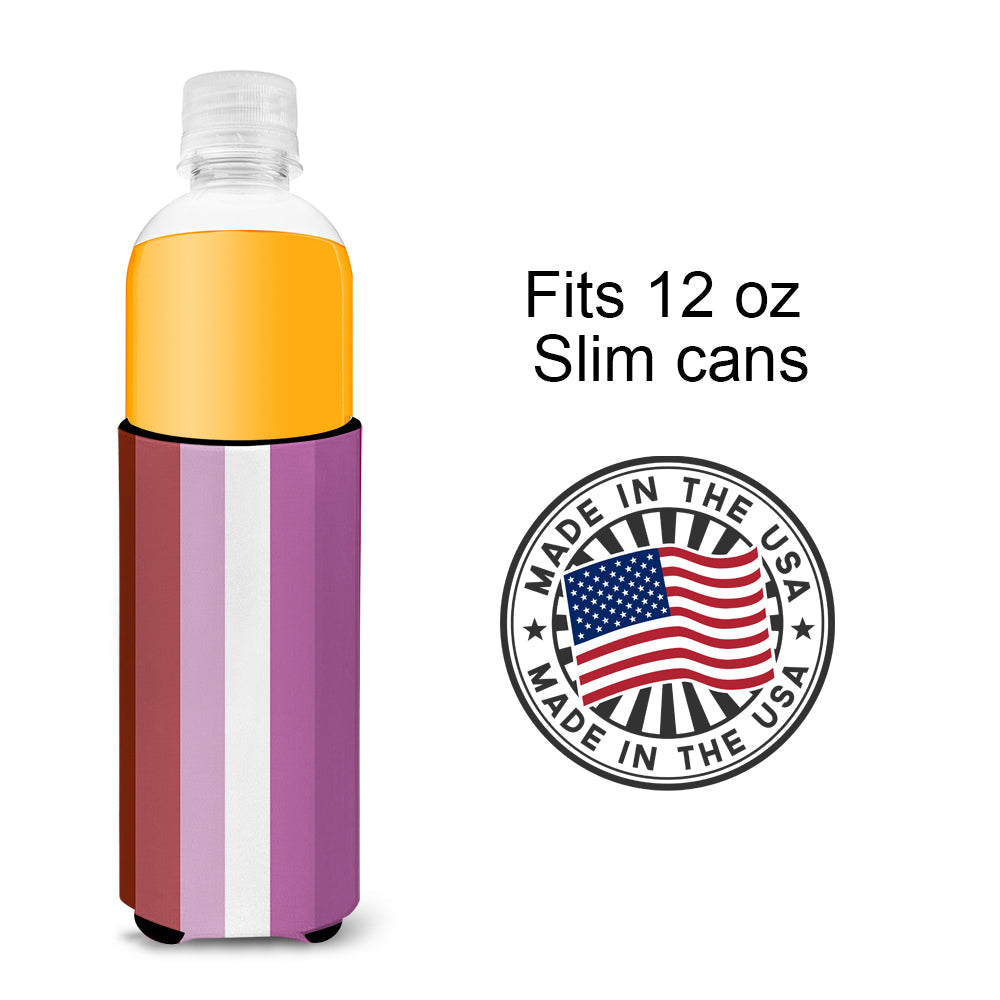 Lesbian Pride Slim Can Hugger , Insulated Foam Hugger for 12 oz Slim Cans, Beer Bottles & Water Bottles, Printed in USA
