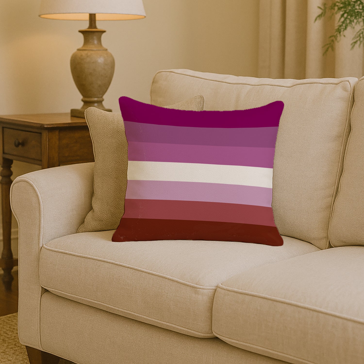 Lesbian Pride Decorative Throw Pillow 14x14 Indoor Outdoor Accent Cushion, Fabric Cover with Insert for Sofa, Bed, Porch & Living Room