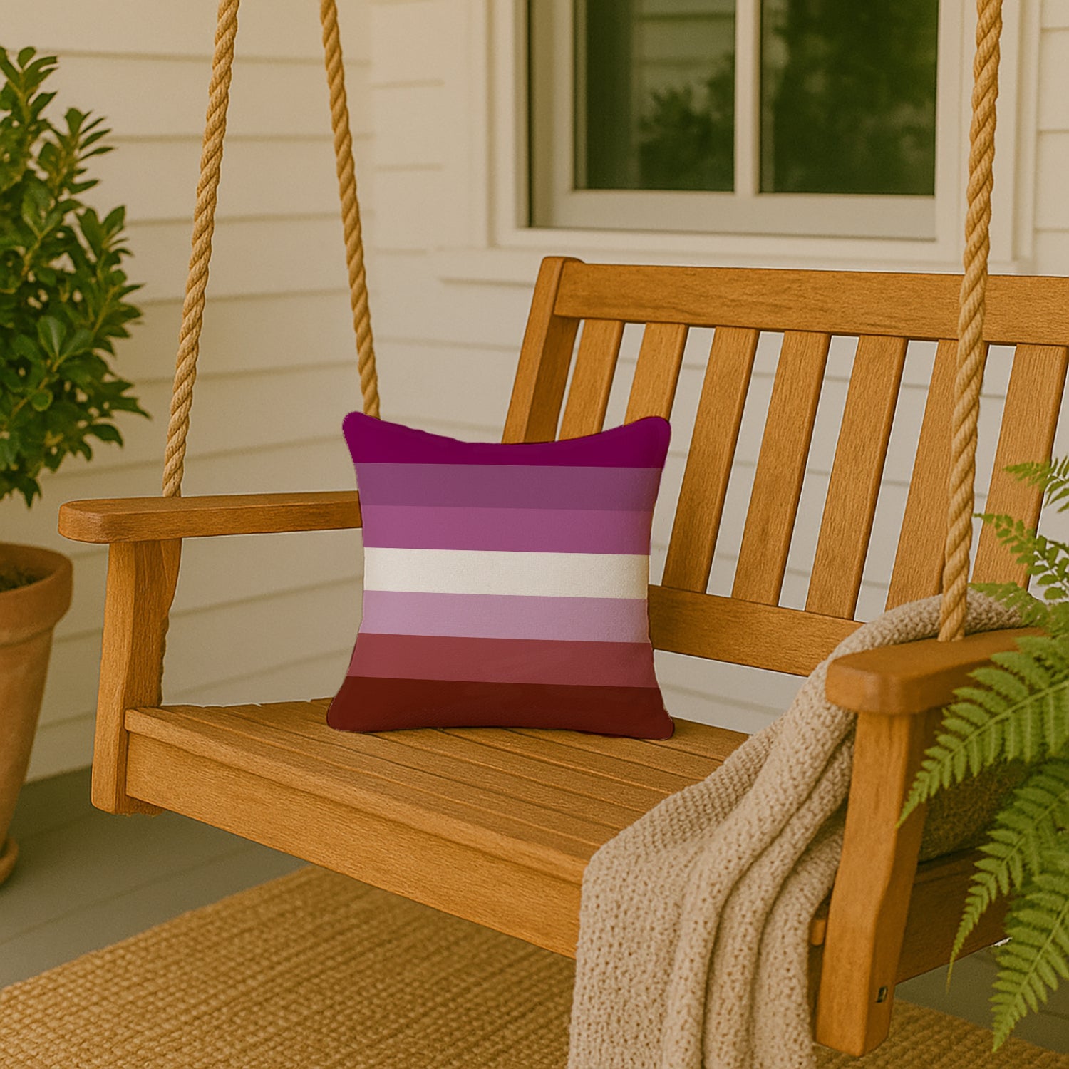 Lesbian Pride Decorative Throw Pillow 14x14 Indoor Outdoor Accent Cushion, Fabric Cover with Insert for Sofa, Bed, Porch & Living Room