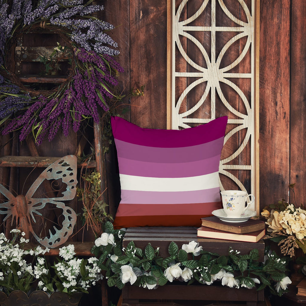 Lesbian Pride Decorative Throw Pillow 14x14 Indoor Outdoor Accent Cushion, Fabric Cover with Insert for Sofa, Bed, Porch & Living Room