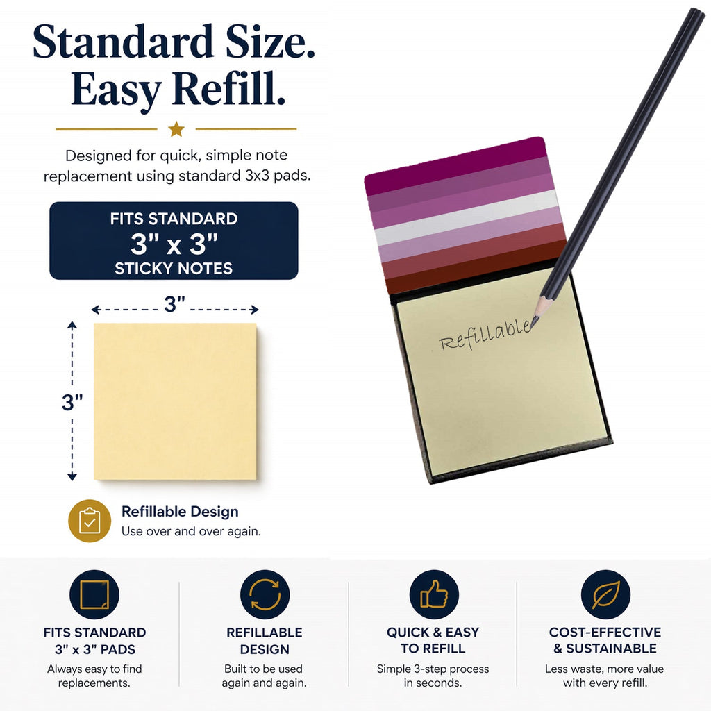 Lesbian Pride Watercolor Sticky Note Holder Refillable Dispenser Desk Accessory 3x3 Pad Gift