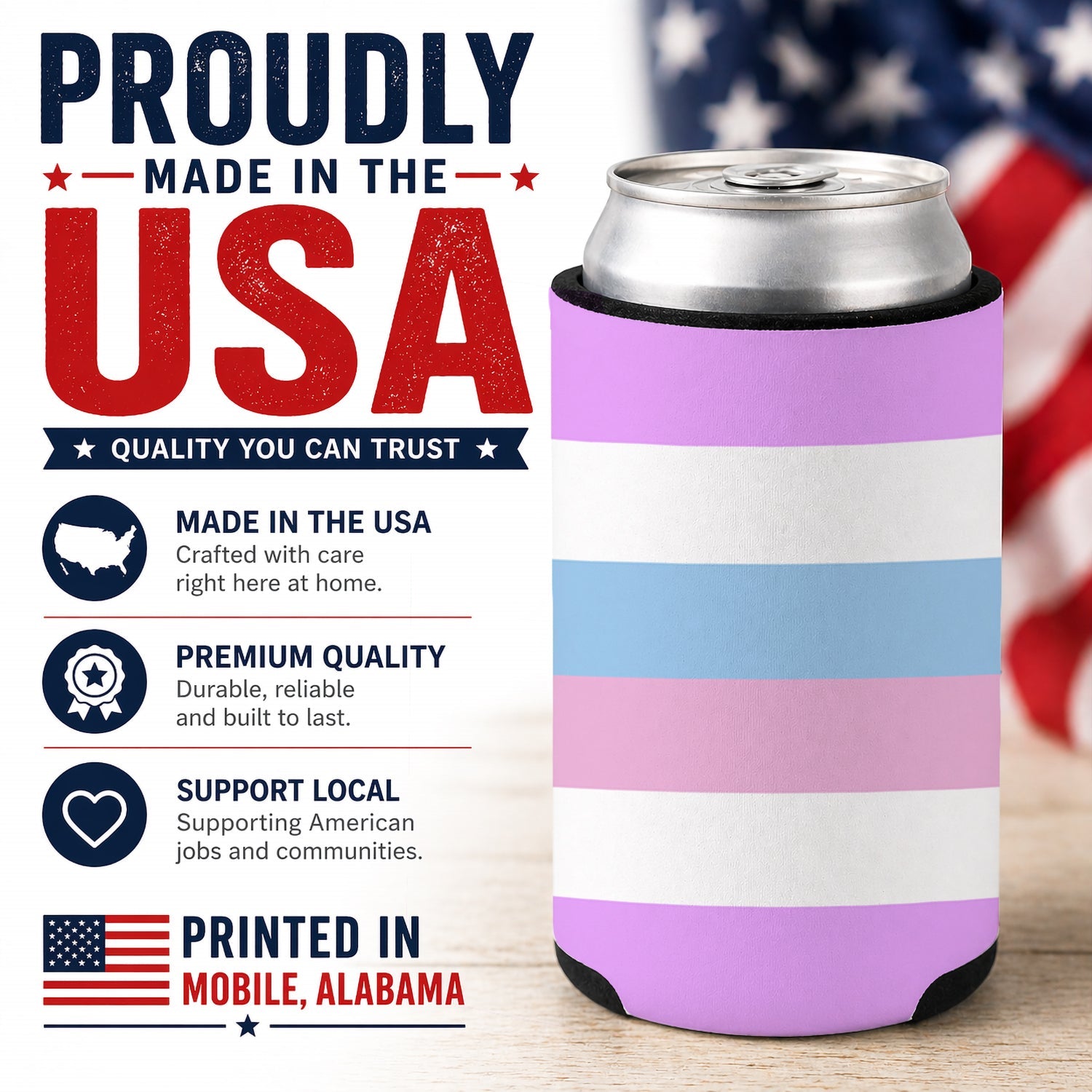Bigender Pride Can or Bottle Hugger Cooler Sleeve for Standard 12 oz Cans, Insulated Foam Beer & Soda Can Hugger Reusable