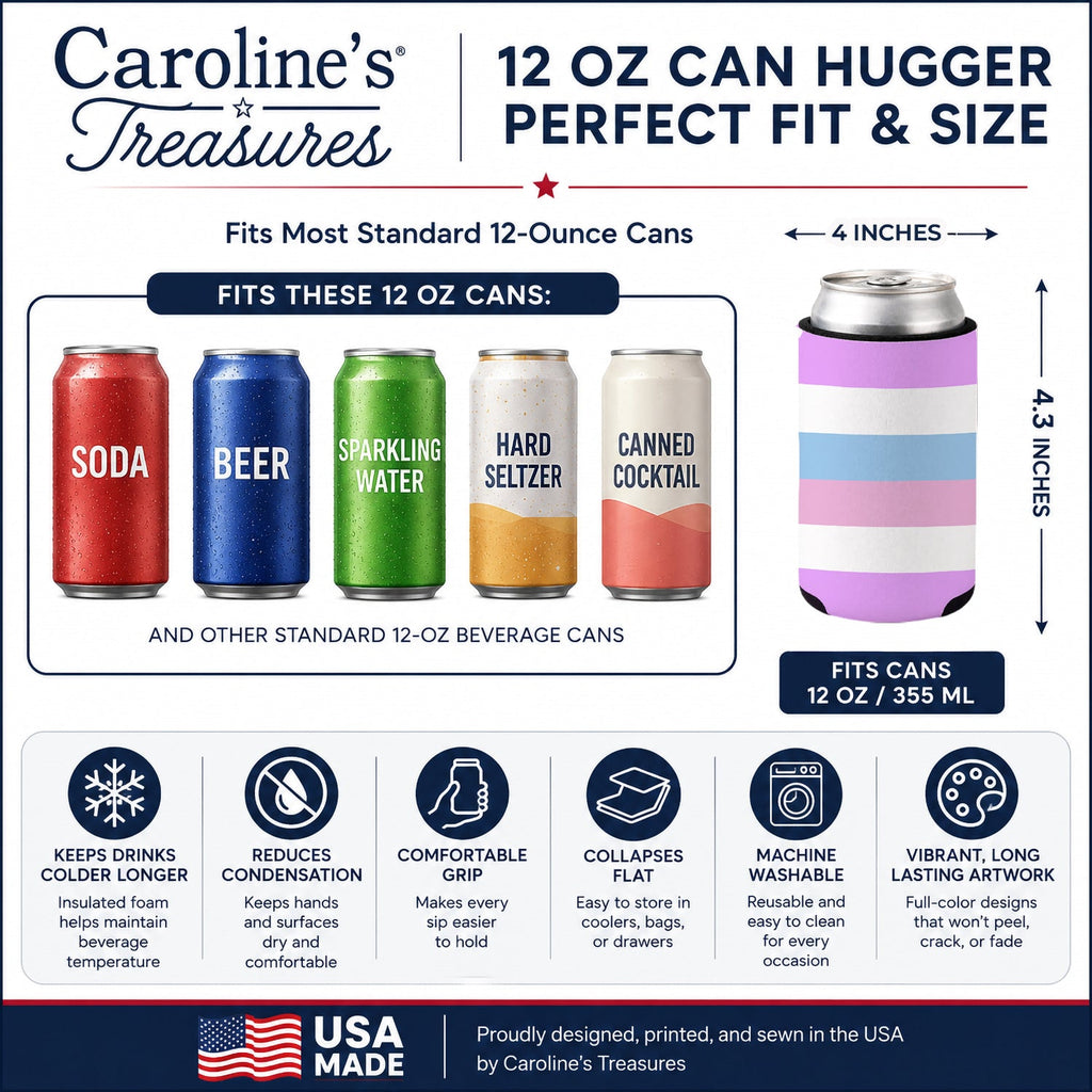 Bigender Pride Can or Bottle Hugger Cooler Sleeve for Standard 12 oz Cans, Insulated Foam Beer & Soda Can Hugger Reusable