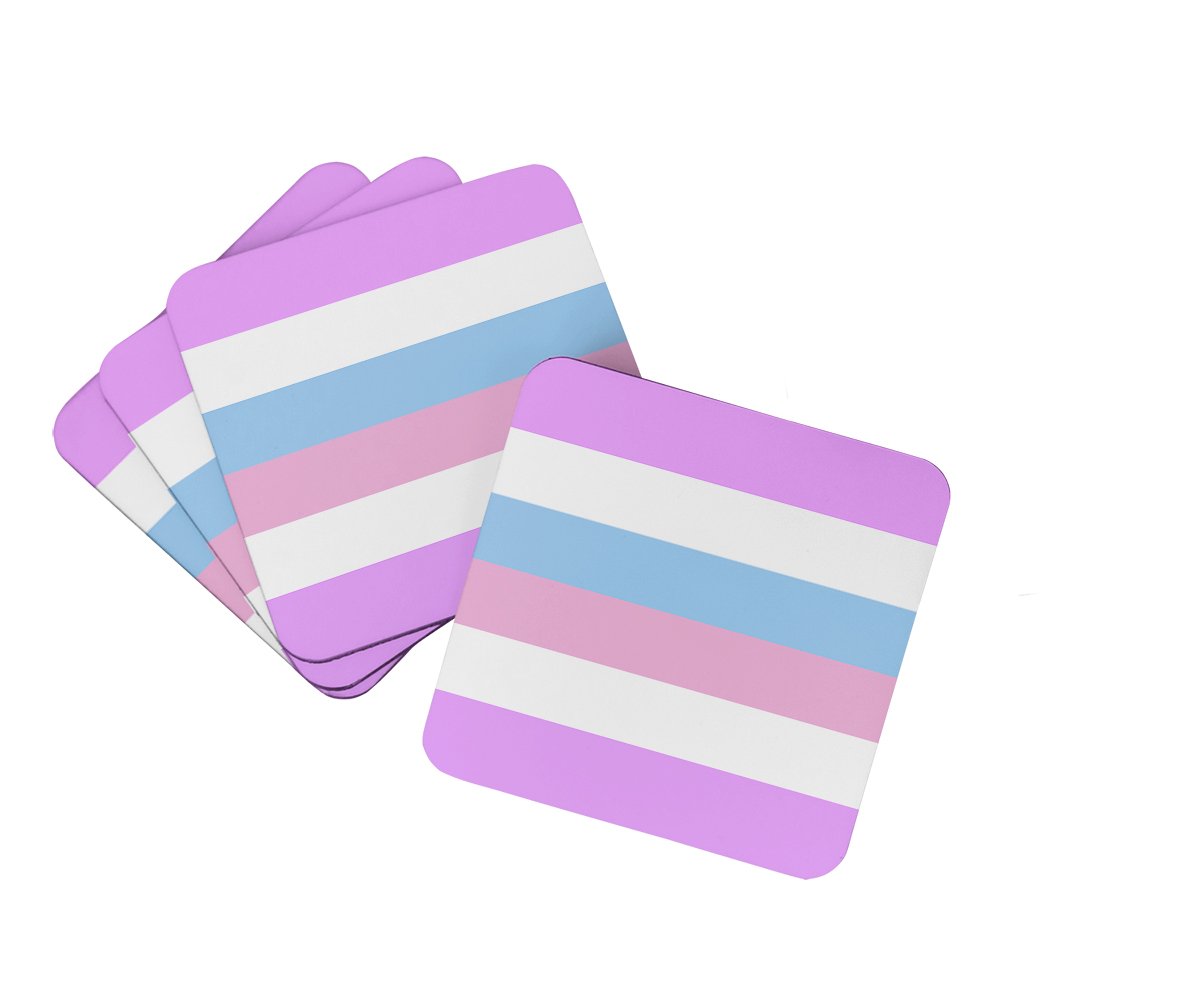 Bigender Pride Foam Coasters Set of 4 Cup Coasters for Indoor Outdoor, Tabletop Protection, Anti Slip, Mouse pad Material