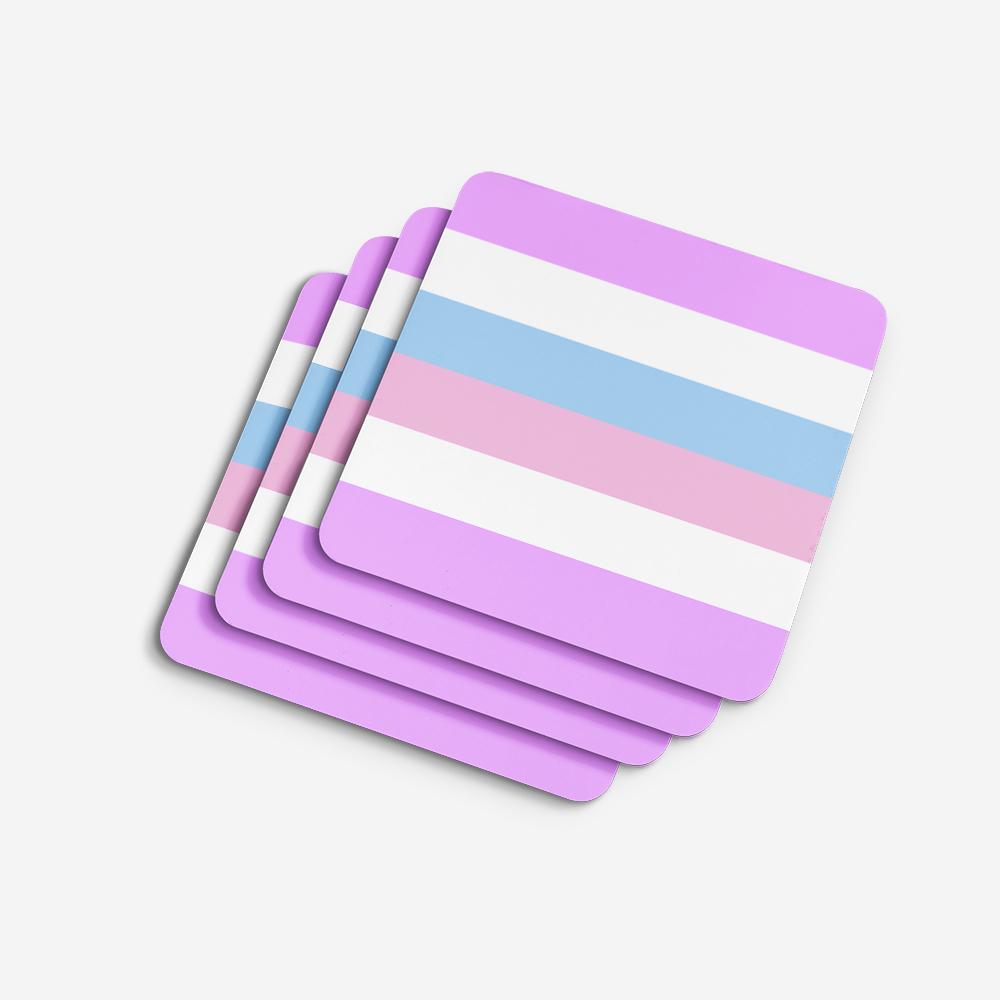 Bigender Pride Foam Coasters Set of 4 Cup Coasters for Indoor Outdoor, Tabletop Protection, Anti Slip, Mouse pad Material