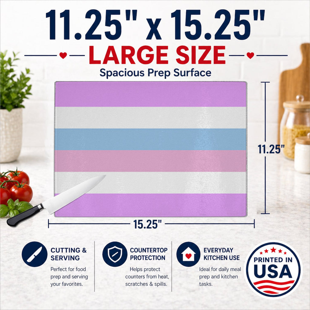 Bigender Pride Cutting Board Tempered Glass Kitchen Cutting Surface, Heat Resistant Chopping, Non-Slip Feet, Food Prep & Serving