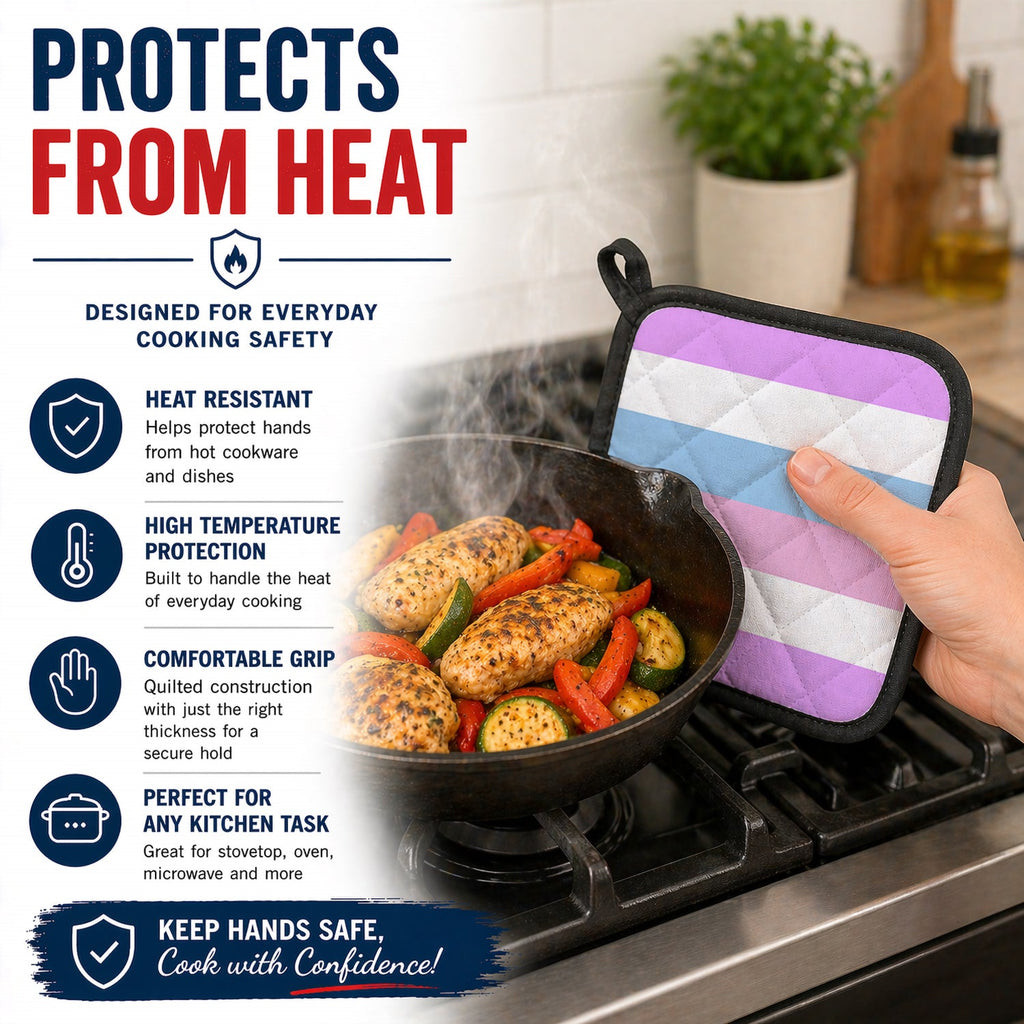 Bigender Pride Pot Holder Set of 2 Heat Resistant Quilted Hot Pads 7.5 x 7.5 Inch, Insulated Kitchen Trivets for Cooking & Baking