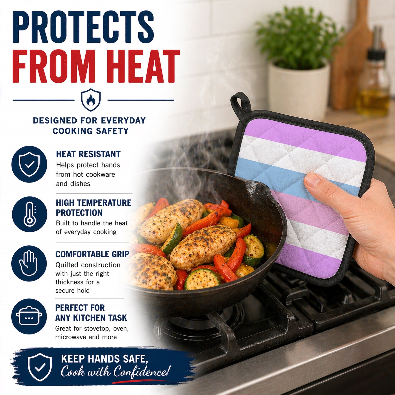 Bigender Pride Pot Holder Set of 2 Heat Resistant Quilted Hot Pads 7.5 x 7.5 Inch, Insulated Kitchen Trivets for Cooking & Baking