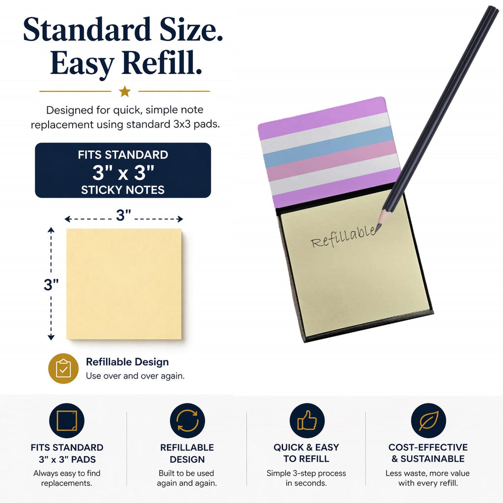 Bigender Pride Watercolor Sticky Note Holder Refillable Dispenser Desk Accessory 3x3 Pad Gift