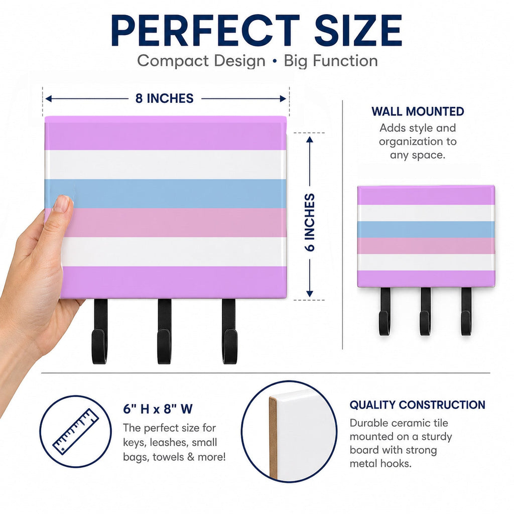 Bigender Pride Leash or Key Holder Wall Hooks, Coat Rack Wall Mount, for Hanging Keys, Towels, Aprons, Leashes