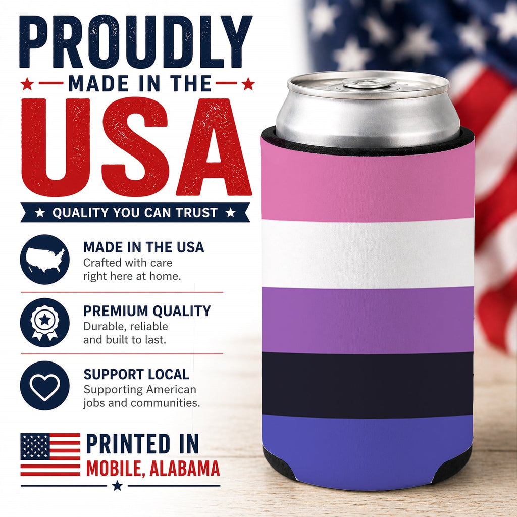 Genderfluid Pride Can or Bottle Hugger Cooler Sleeve for Standard 12 oz Cans, Insulated Foam Beer & Soda Can Hugger Reusable