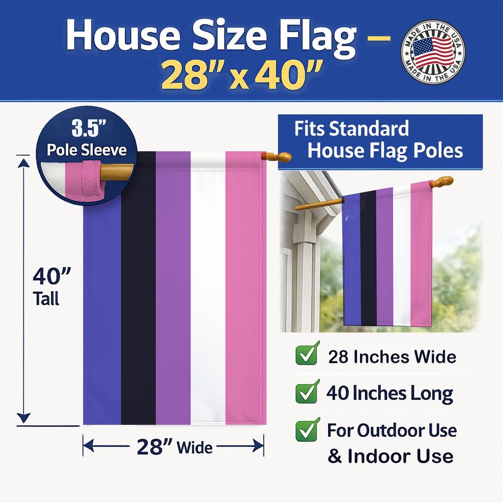 Genderfluid Pride House Flag 28x40 Porch Sleeve Pole Decorative Outside Yard Banner Artwork Wall Hanging, Polyester