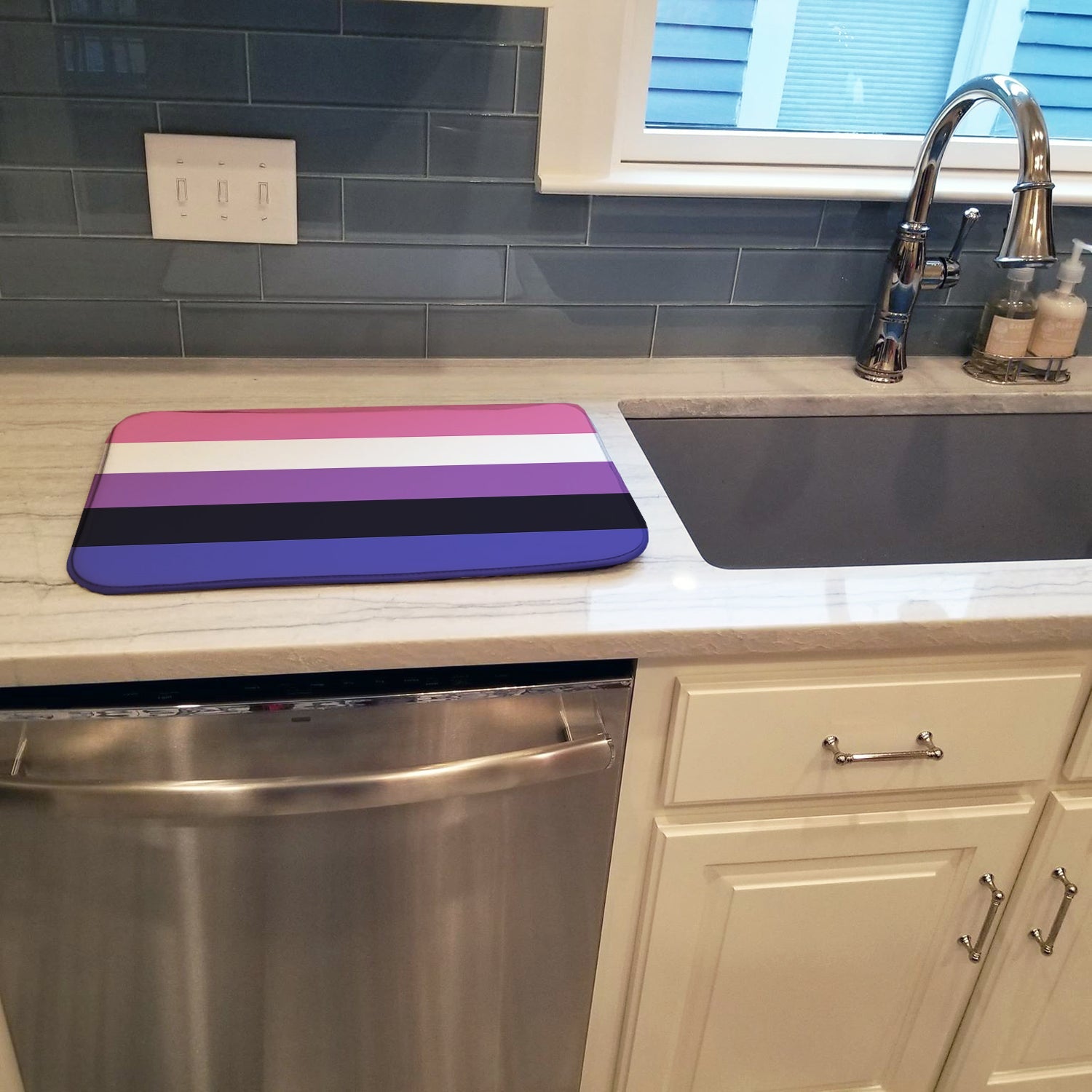 Genderfluid Pride Dish Drying Mat Absorbent Dish Drying Mat Pad for Kitchen Counter Dish Drainer Mat for Countertop, 14 x 21", Multicolor