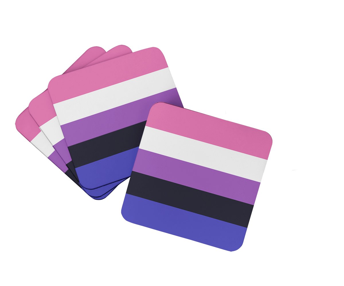 Genderfluid Pride Foam Coasters Set of 4 Cup Coasters for Indoor Outdoor, Tabletop Protection, Anti Slip, Mouse pad Material