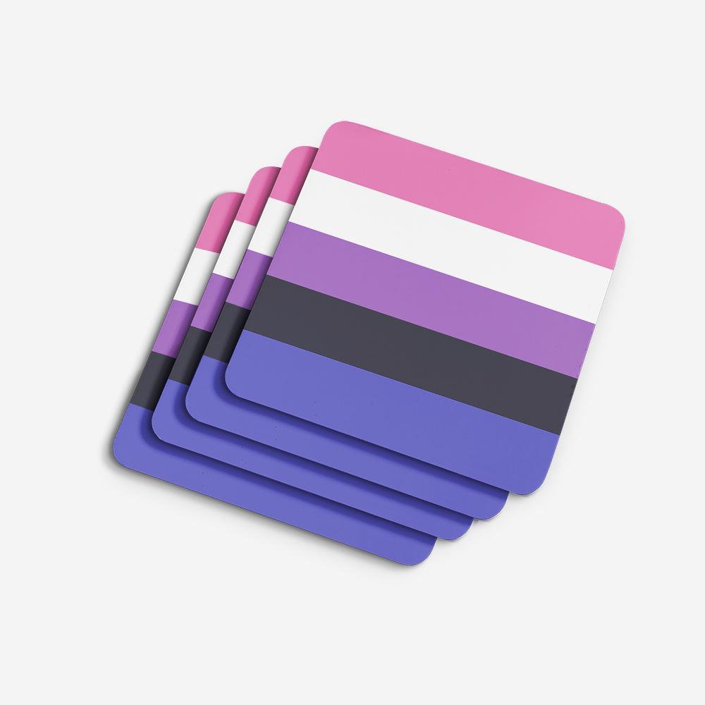 Genderfluid Pride Foam Coasters Set of 4 Cup Coasters for Indoor Outdoor, Tabletop Protection, Anti Slip, Mouse pad Material