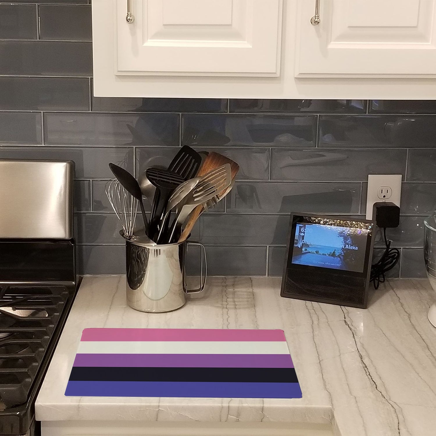 Genderfluid Pride Cutting Board Tempered Glass Kitchen Cutting Surface, Heat Resistant Chopping, Non-Slip Feet, Food Prep & Serving