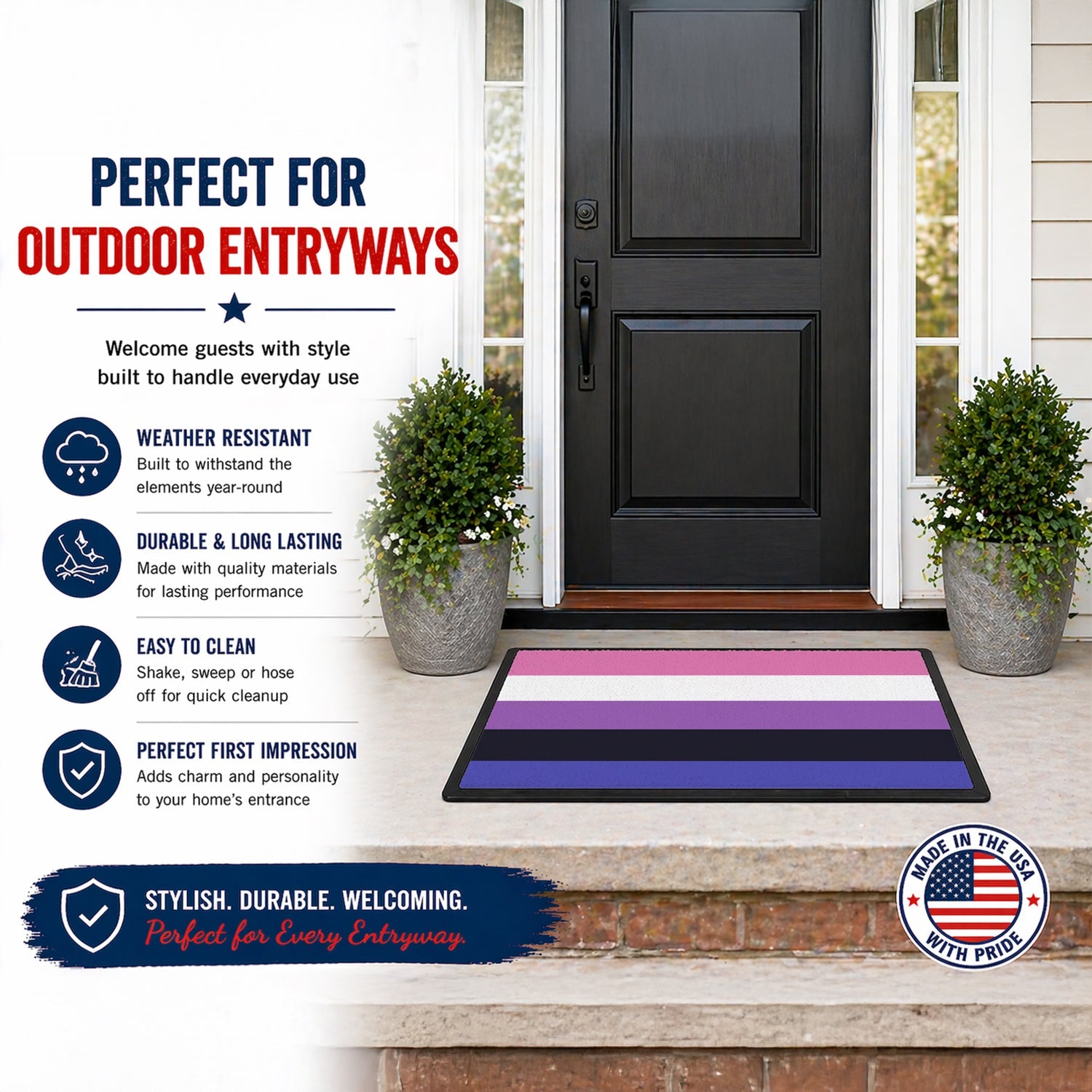 Genderfluid Pride Doormat Indoor Outdoor 18H X 27W Front Door Mat Rugs for Entryway, Non Slip Washable