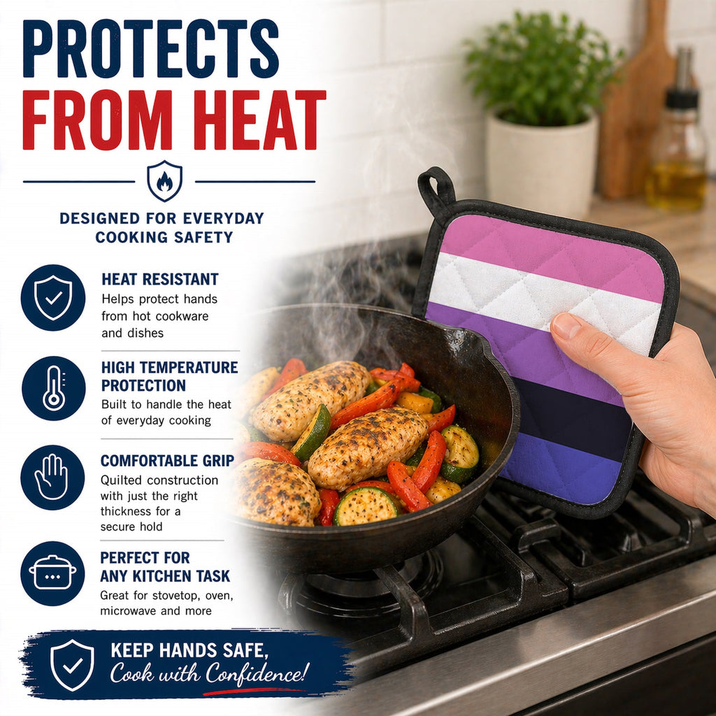 Genderfluid Pride Pot Holder Set of 2 Heat Resistant Quilted Hot Pads 7.5 x 7.5 Inch, Insulated Kitchen Trivets for Cooking & Baking