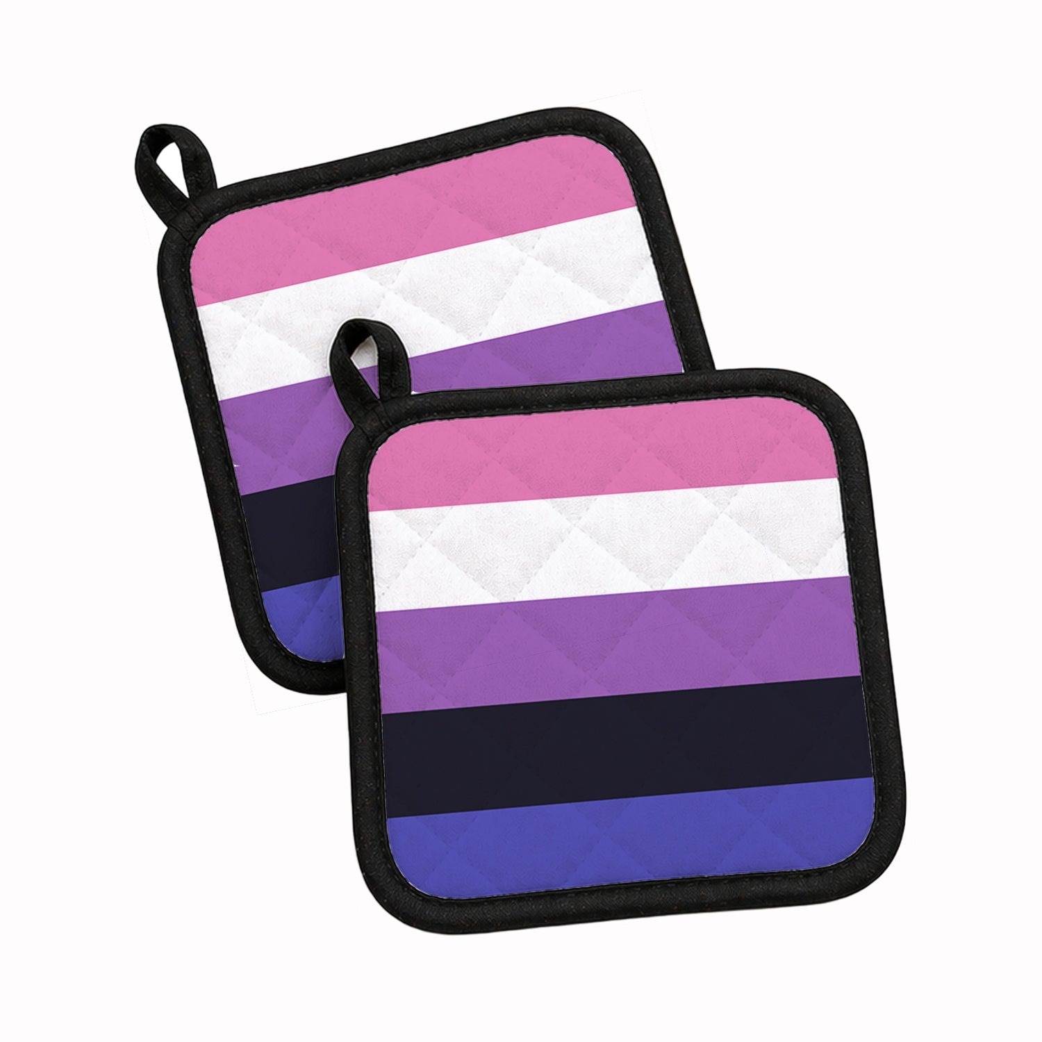 Genderfluid Pride Pot Holder Set of 2 Heat Resistant Quilted Hot Pads 7.5 x 7.5 Inch, Insulated Kitchen Trivets for Cooking & Baking