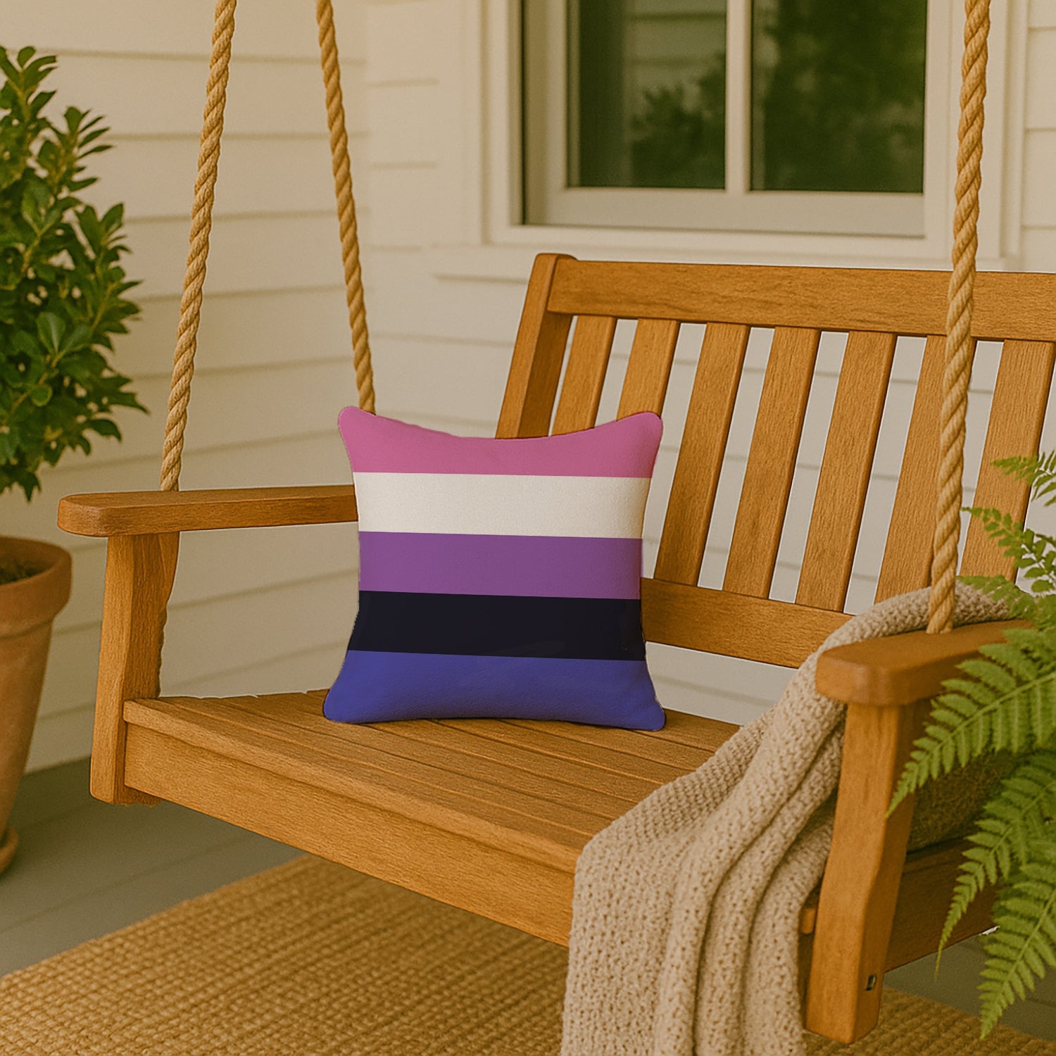 Genderfluid Pride Decorative Throw Pillow 14x14 Indoor Outdoor Accent Cushion, Fabric Cover with Insert for Sofa, Bed, Porch & Living Room