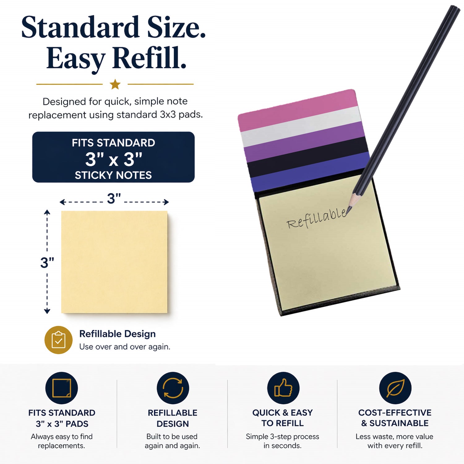 Genderfluid Pride Watercolor Sticky Note Holder Refillable Dispenser Desk Accessory 3x3 Pad Gift