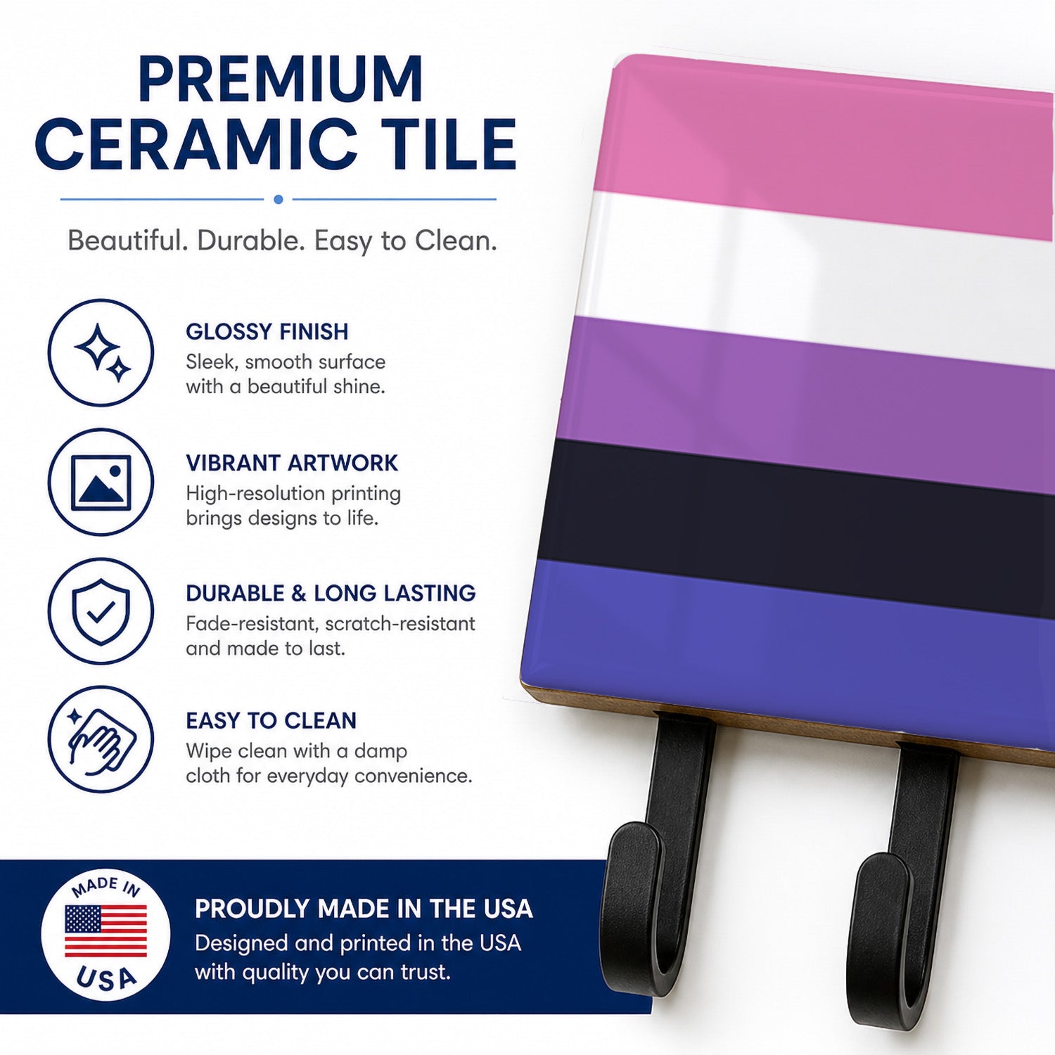 Genderfluid Pride Leash or Key Holder Wall Hooks, Coat Rack Wall Mount, for Hanging Keys, Towels, Aprons, Leashes