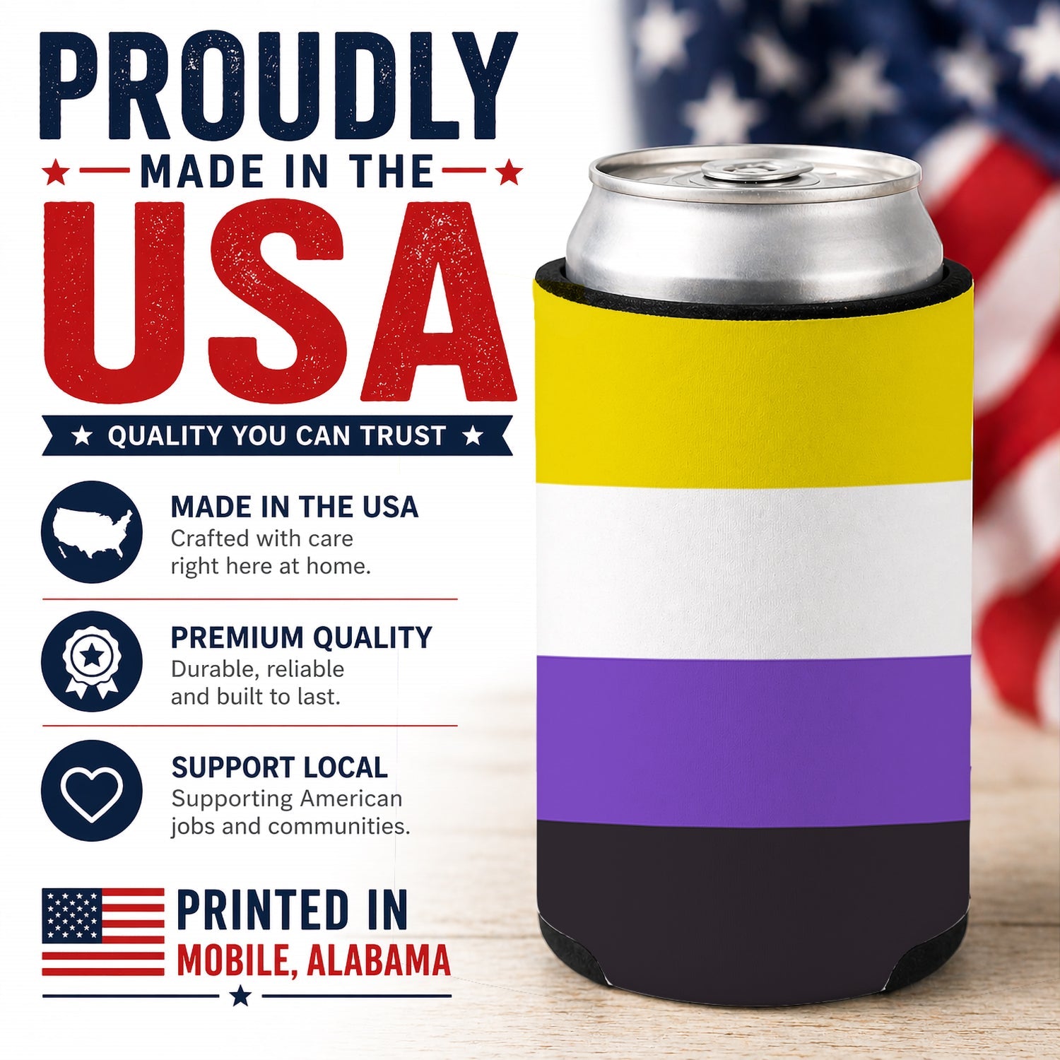 Nonbinary Pride Can or Bottle Hugger Cooler Sleeve for Standard 12 oz Cans, Insulated Foam Beer & Soda Can Hugger Reusable