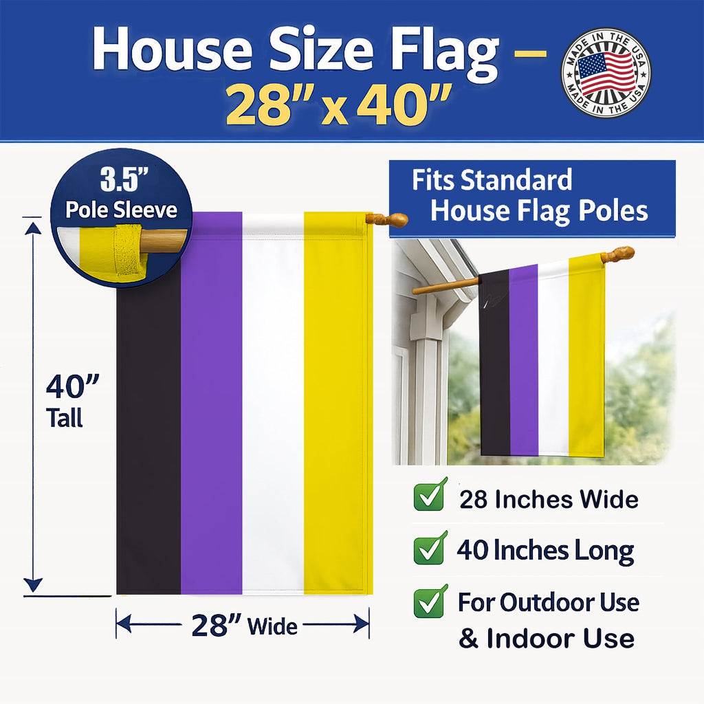 Nonbinary Pride House Flag 28x40 Porch Sleeve Pole Decorative Outside Yard Banner Artwork Wall Hanging, Polyester