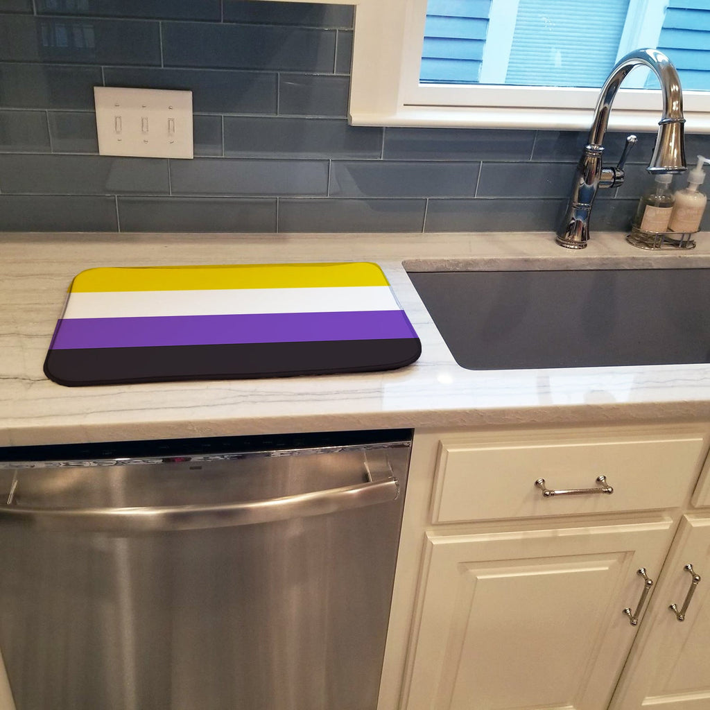 Nonbinary Pride Dish Drying Mat Absorbent Dish Drying Mat Pad for Kitchen Counter Dish Drainer Mat for Countertop, 14 x 21", Multicolor
