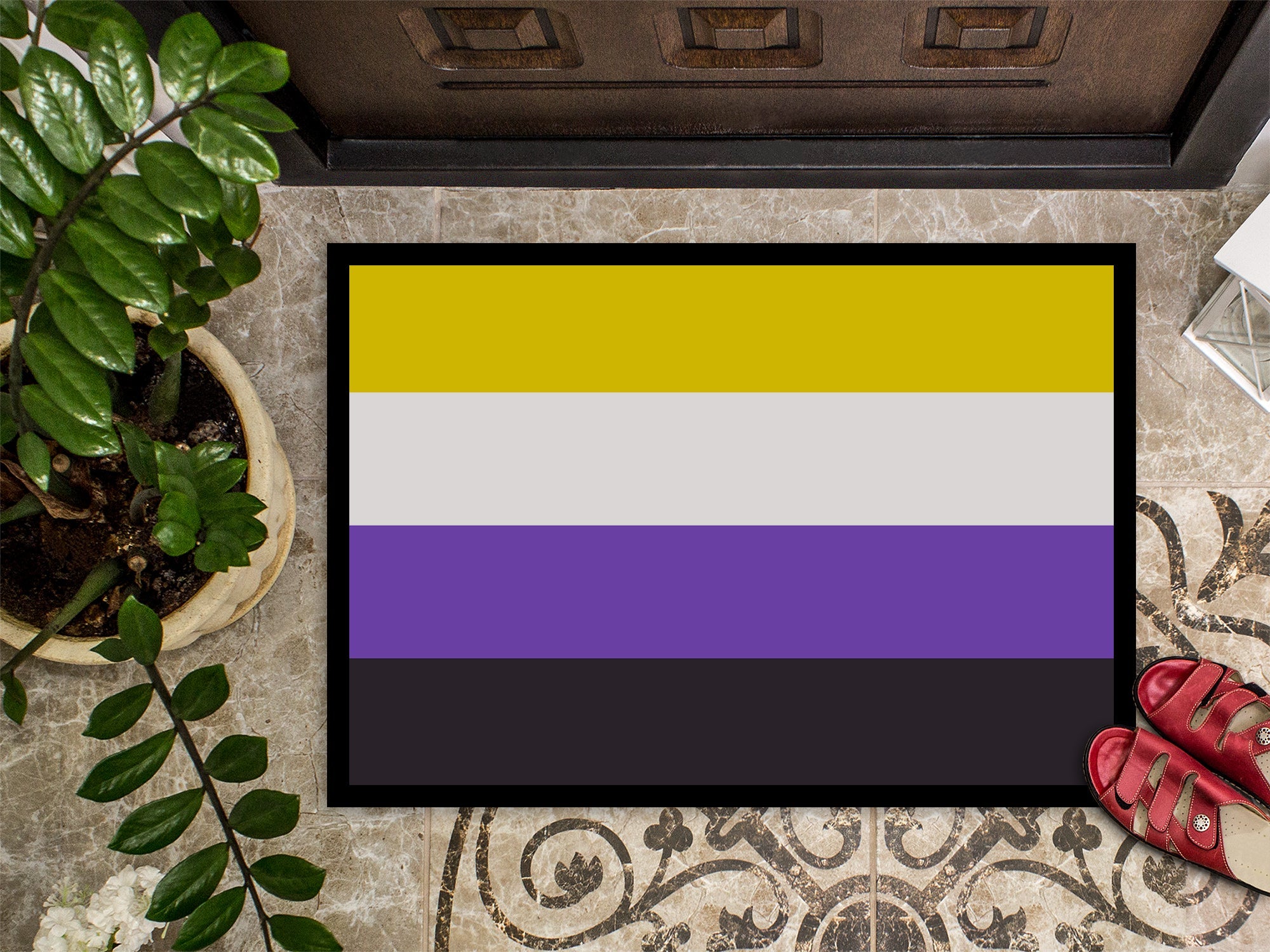 Nonbinary Pride Doormat Indoor Outdoor 24H X 36W Front Door Mat Rugs for Entryway, Non Slip Washable Low Pile,