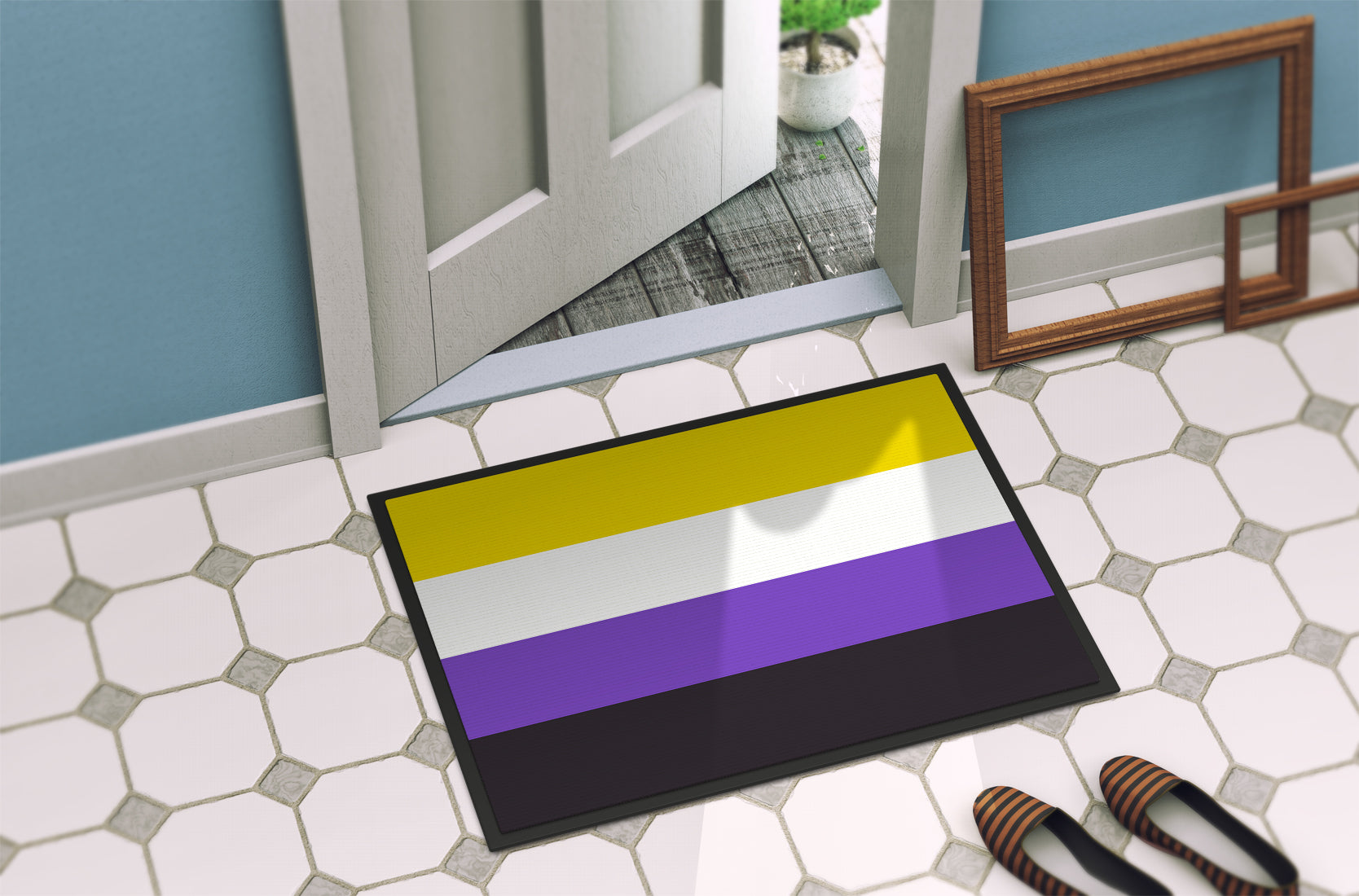 Nonbinary Pride Doormat Indoor Outdoor 24H X 36W Front Door Mat Rugs for Entryway, Non Slip Washable Low Pile,