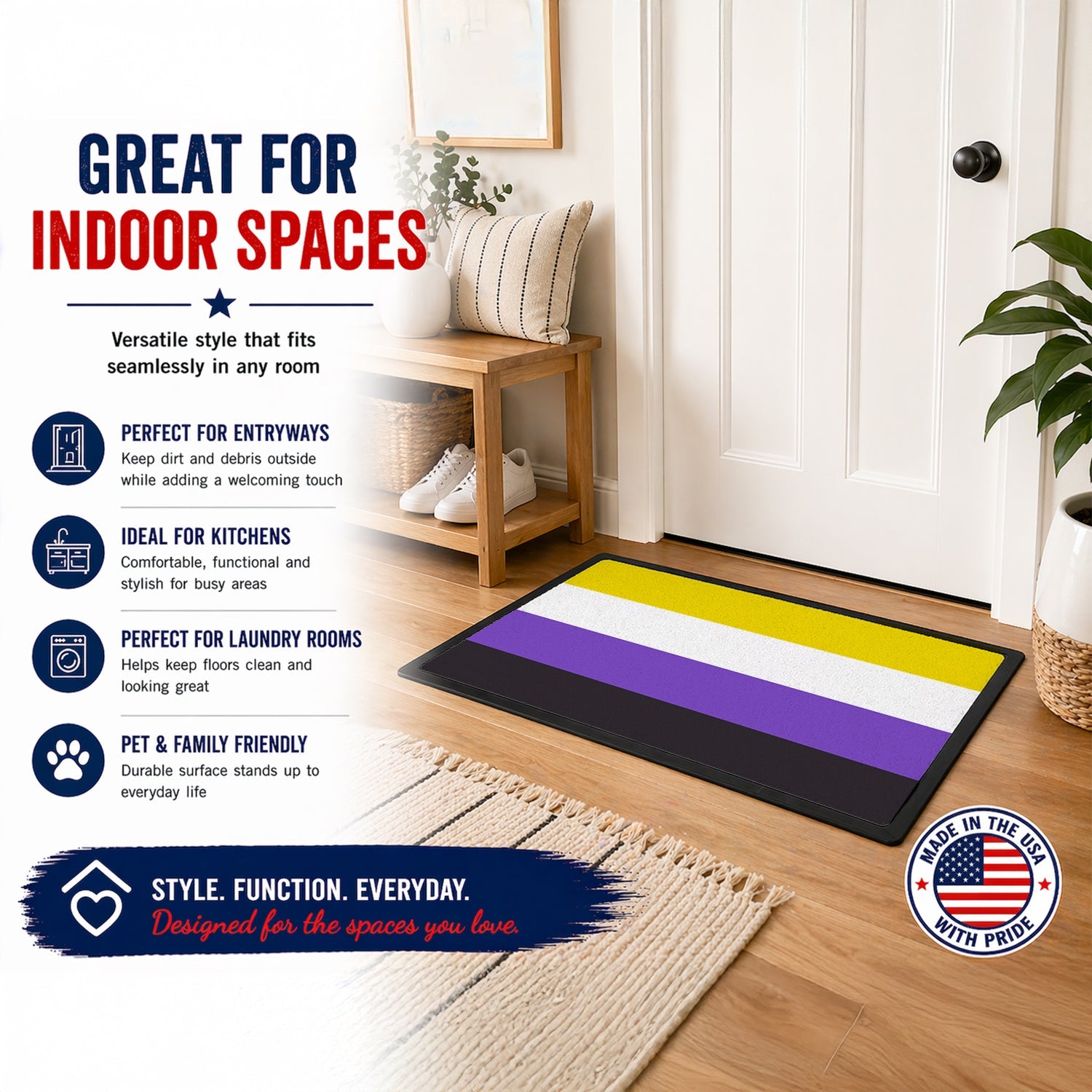 Nonbinary Pride Doormat Indoor Outdoor 18H X 27W Front Door Mat Rugs for Entryway, Non Slip Washable
