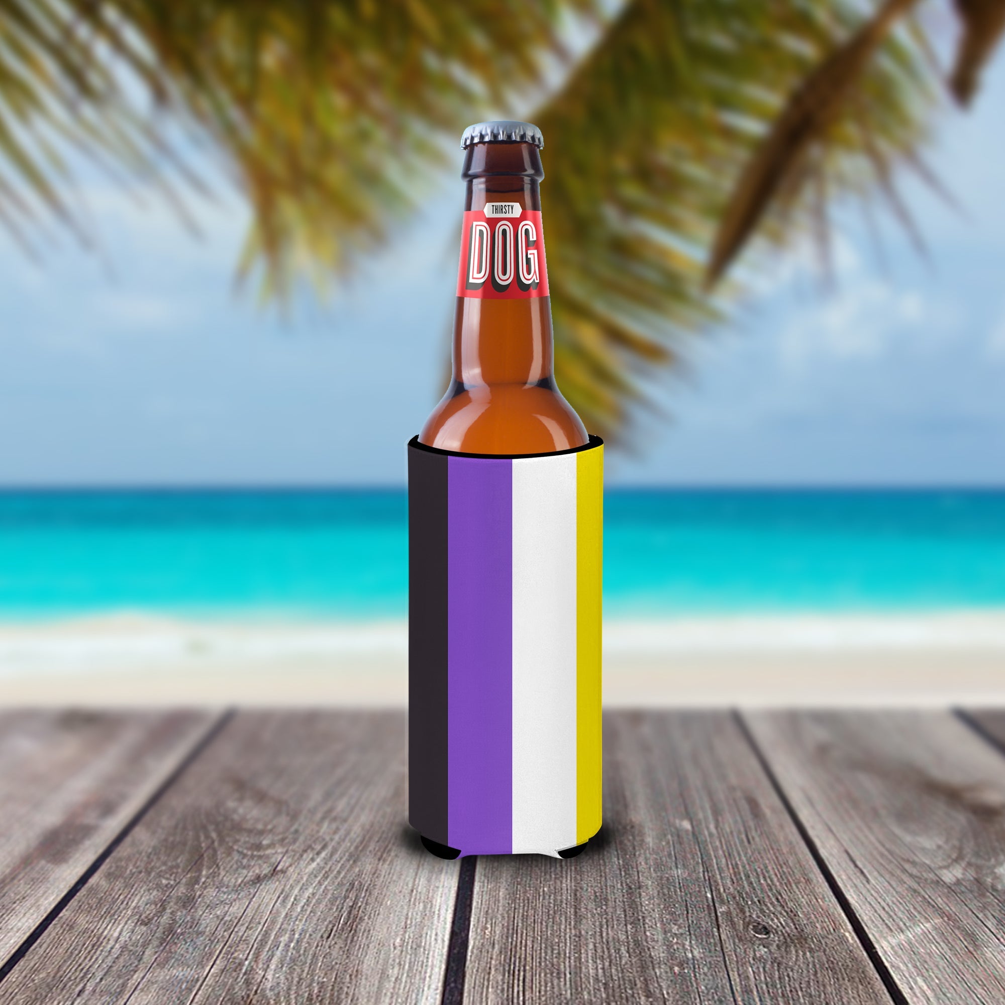 Nonbinary Pride Slim Can Hugger , Insulated Foam Hugger for 12 oz Slim Cans, Beer Bottles & Water Bottles, Printed in USA