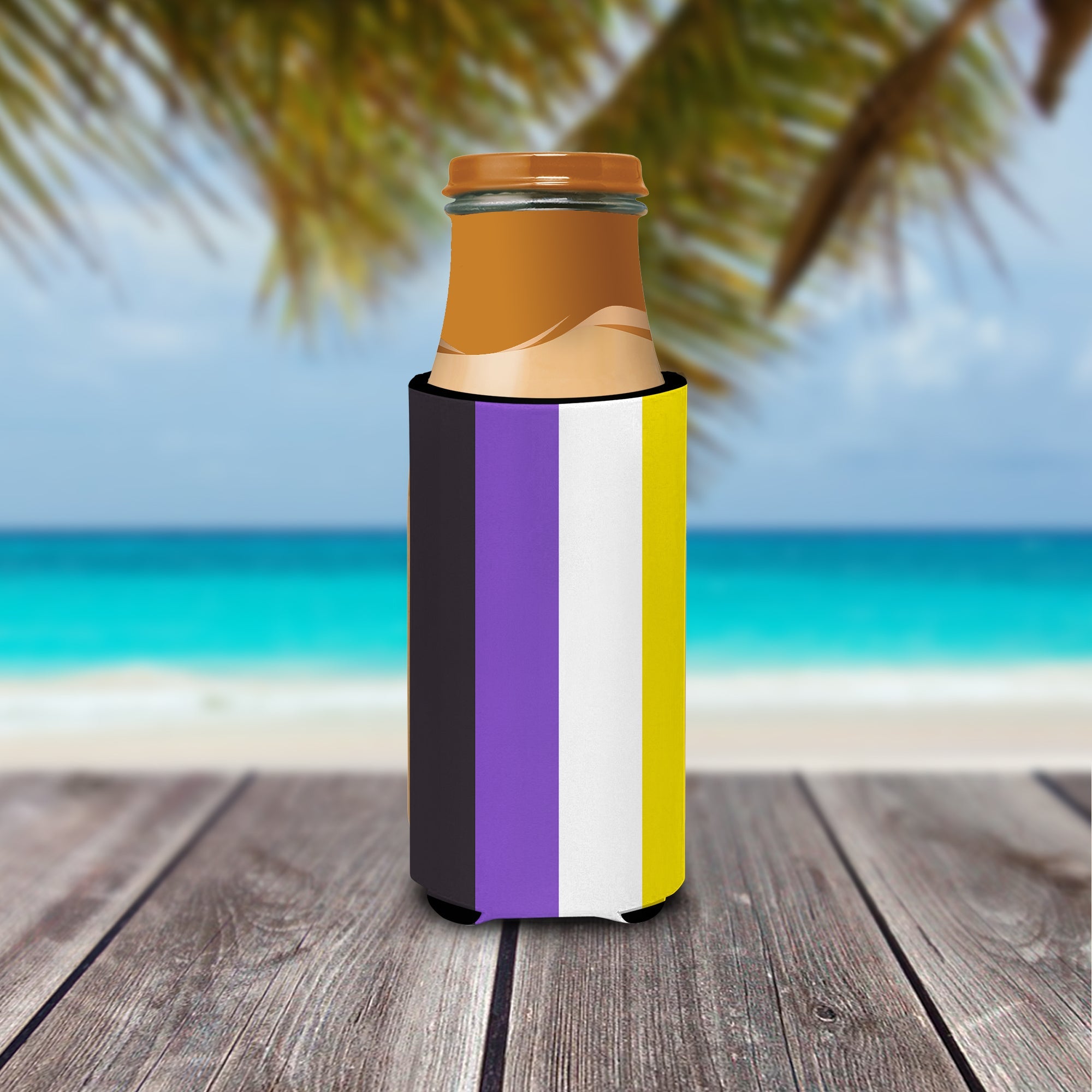 Nonbinary Pride Slim Can Hugger , Insulated Foam Hugger for 12 oz Slim Cans, Beer Bottles & Water Bottles, Printed in USA