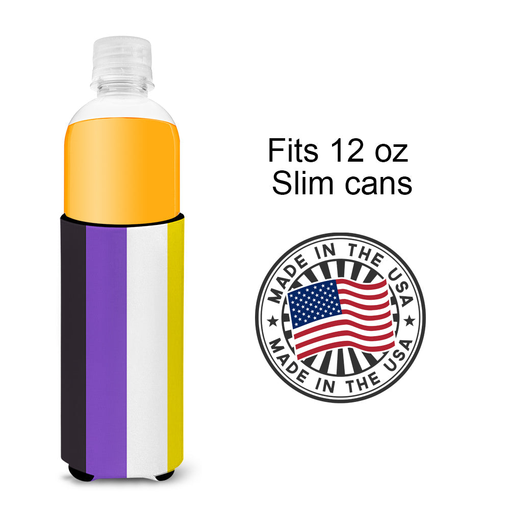 Nonbinary Pride Slim Can Hugger , Insulated Foam Hugger for 12 oz Slim Cans, Beer Bottles & Water Bottles, Printed in USA